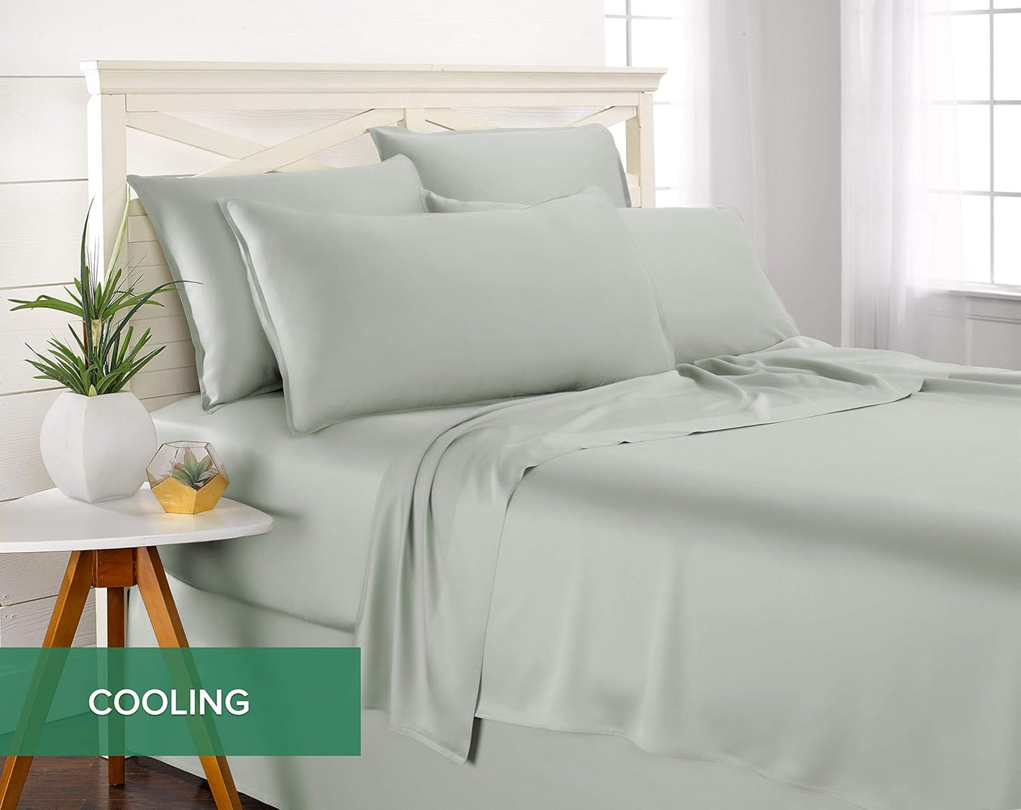 Queen Pillowcases by Pure Bamboo, Genuine 100% Organic Viscose Derived from Bamboo, Luxuriously Soft & Cooling, Double Stitching, Envelope Closure (2 Queen Pillowcases, Sea Glass)