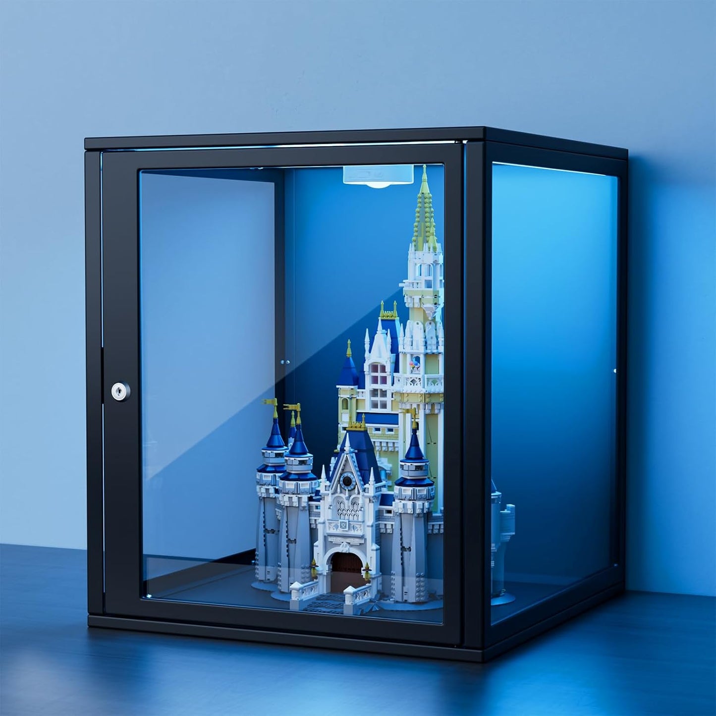 NAIZEA Display Case w/Lock, 17.7"x15.7"x15.7" LED Dustproof Show Case for Collectibles, Figure, Trophy, Display Box for Collectibles Bedroom Living Room Office Game Room,1 Pack