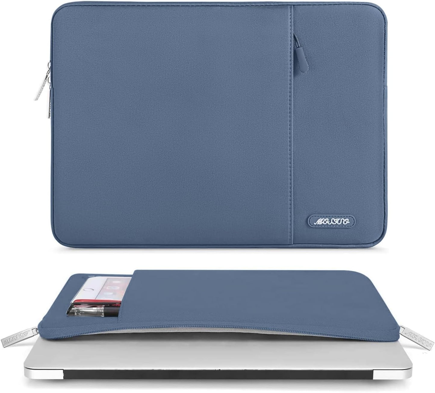 MOSISO Laptop Case 14 inch, 14 inch Laptop Sleeve Compatible with HP Lenovo Dell ASUS Acer, HP Stream, Dell Latitude, Lenovo IdeaPad, Polyester Vertical Computer Sleeve Bag with Pocket, Steel Blue