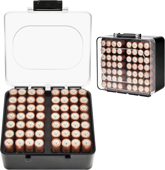 FULLCASE Battery Storage Organizer Box, Holder Container for 56 AA Batteries, Plastic Home Batteries Variety Pack Protective Organization(Case Only) Black