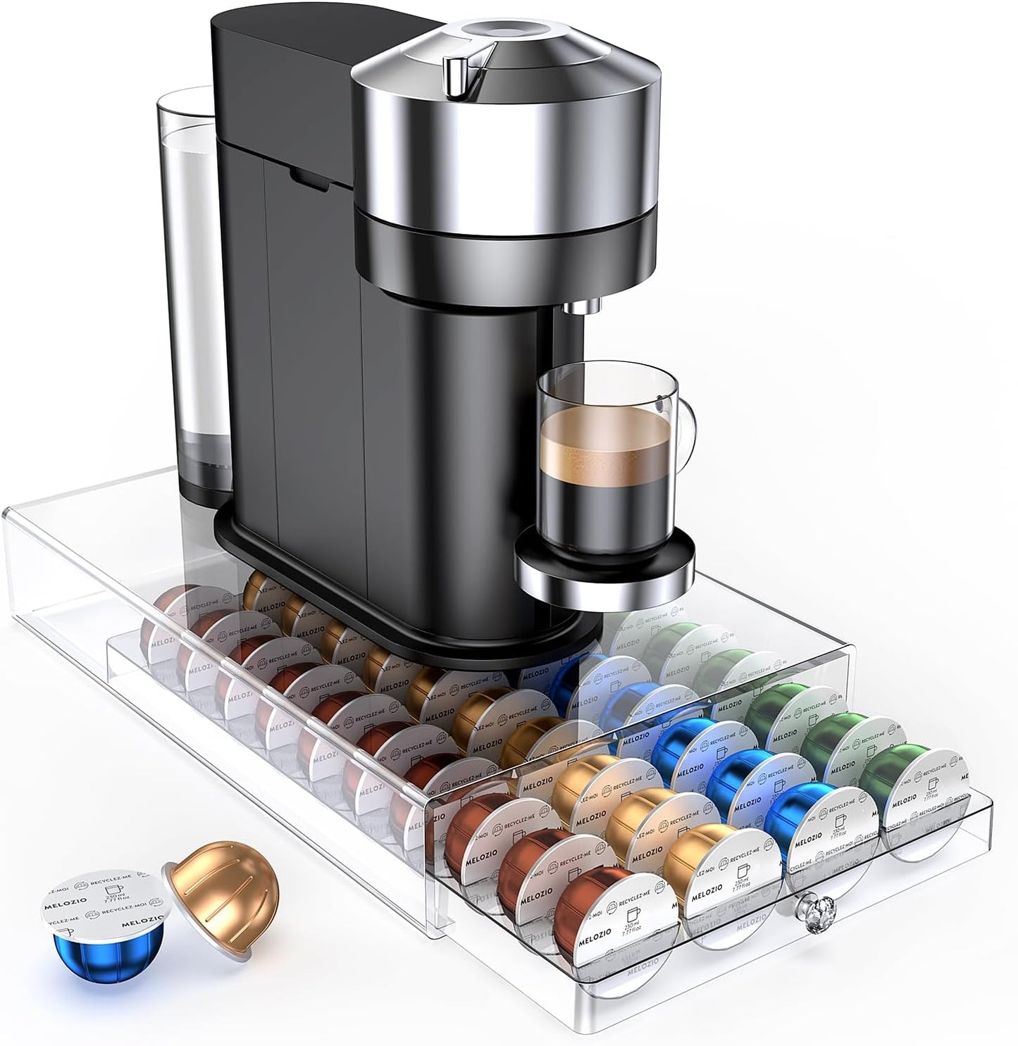 Coffee Pods Holder Acrylic Drawer Compatible with Nespresso Vertuo Capsules And Dolce Gusto Capsules 40 Pods Storage upgrade