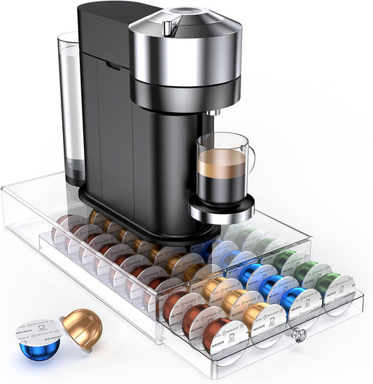 Coffee Pods Holder Acrylic Drawer Compatible with Nespresso Vertuo Capsules And Dolce Gusto Capsules 40 Pods Storage upgrade