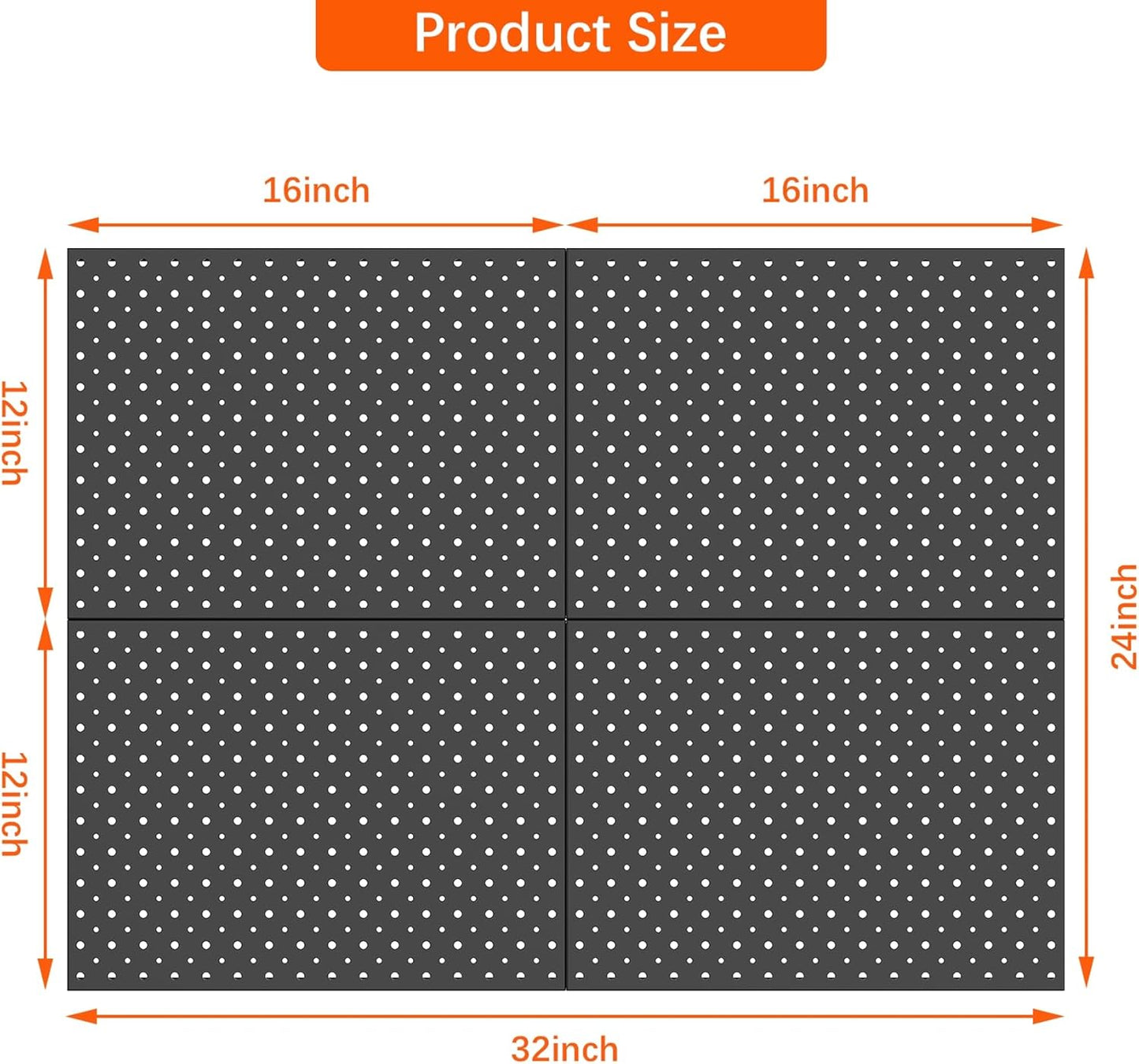 TORACK 4 PCS 12"x16" Metal Pegboard Panels for Garage, Workbench, Shop, Tool Organizer Peg Board with 1/8" & 1/4" Holes, Modular Wall-Mounted Pegboard for Pegboard Hooks (Black)