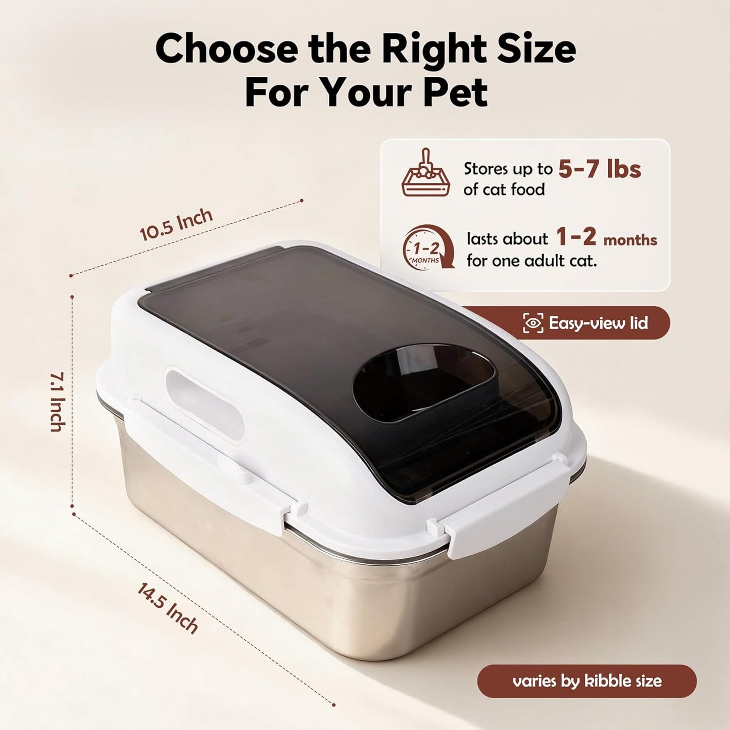 304 Stainless Steel Dog Food Storage Container with Lid for Cat Bird Pet Dry Food Treats, Airtight Mouse Proof Storage Bin Fits Up To 7 Lbs, Coming With Scoop