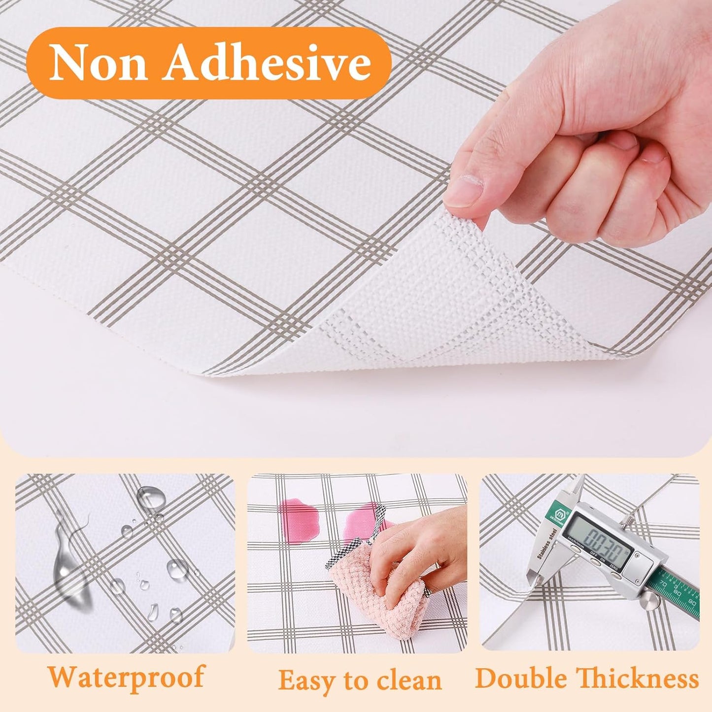 Shelf Liner for Kitchen Cabinets Non Adhesive Drawer Liner Non-Slip Thickened Shelf Liner Paper Strong Easy to Clean for Tool Box Refrigerator with Knife and Tape Measure, White Square, 11.8 x 118 in