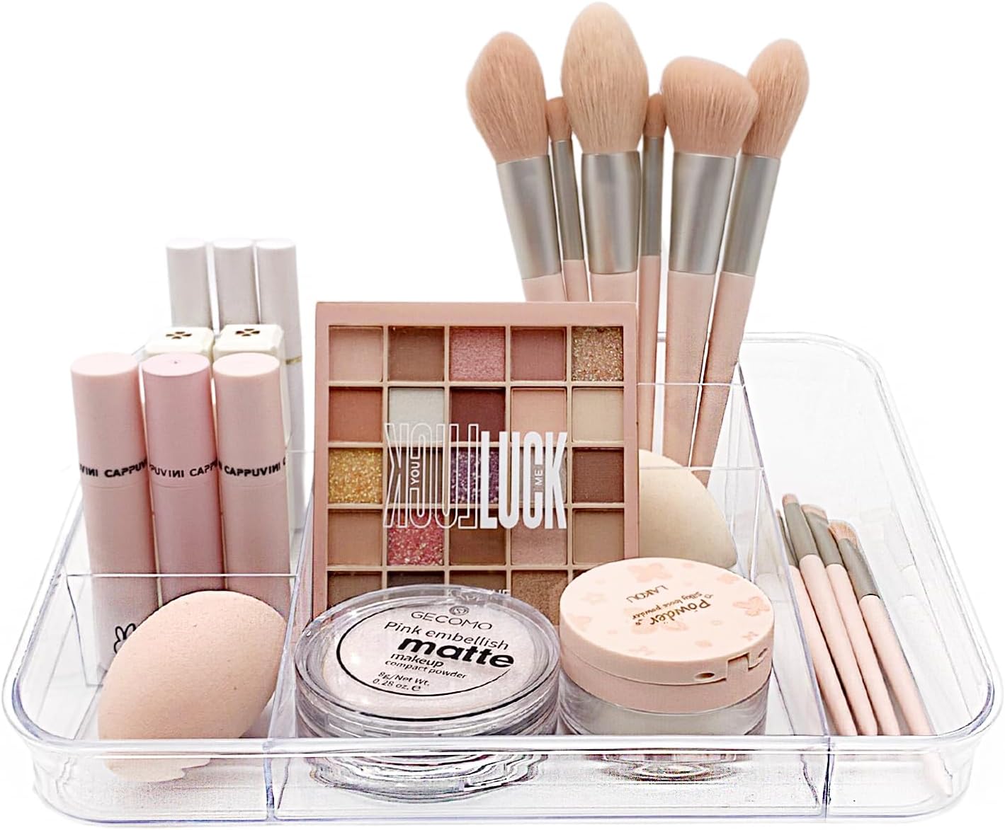 SUNFICON Makeup Tray Organizer Cosmetic Display Case Office Stationery Storage Holder Countertop Storage Unit Makeup Box for Bathroom Drawers,Vanities Office Desk,Washable Crystal Clear Acrylic