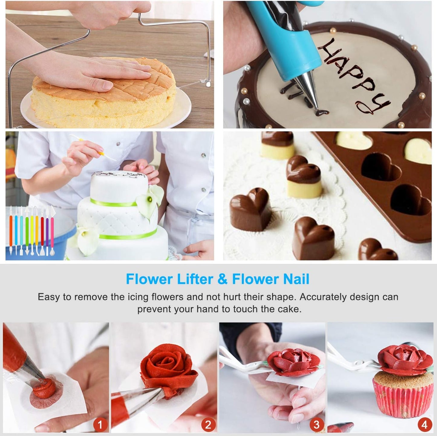 Cake Decorating Supplies,493 PCS Cake Decorating Kit 3 Packs Springform Cake Pans, Cake Rotating Turntable,48 Piping Icing Tips,7 Russian Nozzles, Baking Supplies,Cupcake Decorating Kit, Multicolor