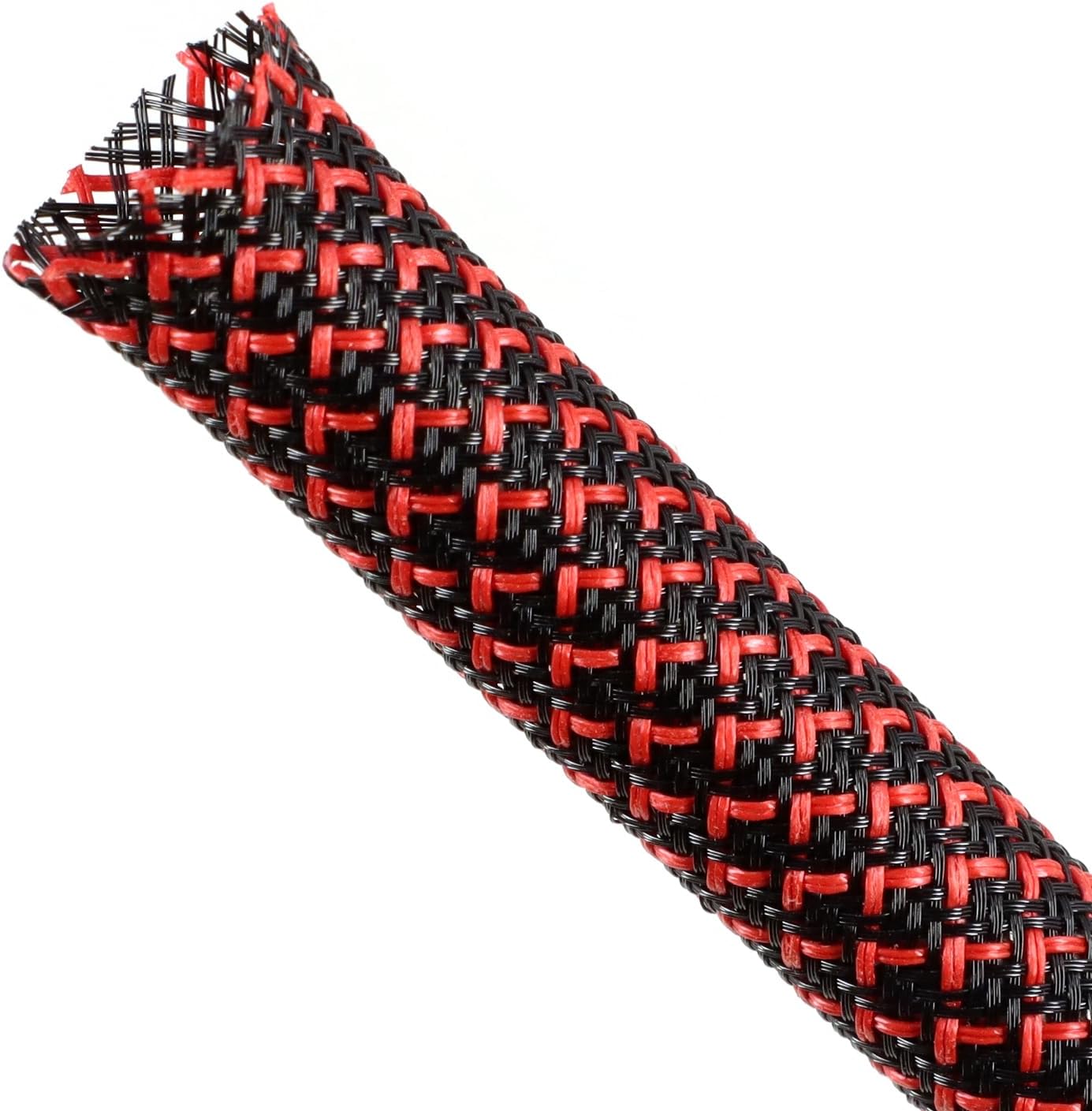 Braided Cable Sleeving, PET Expandable Braided Cable Sleeve, Flexible Mesh Sleeving Cord Management for Audio Video and Other Home Device, Cord Protector from Pets (Black Red, 1" x 25ft)