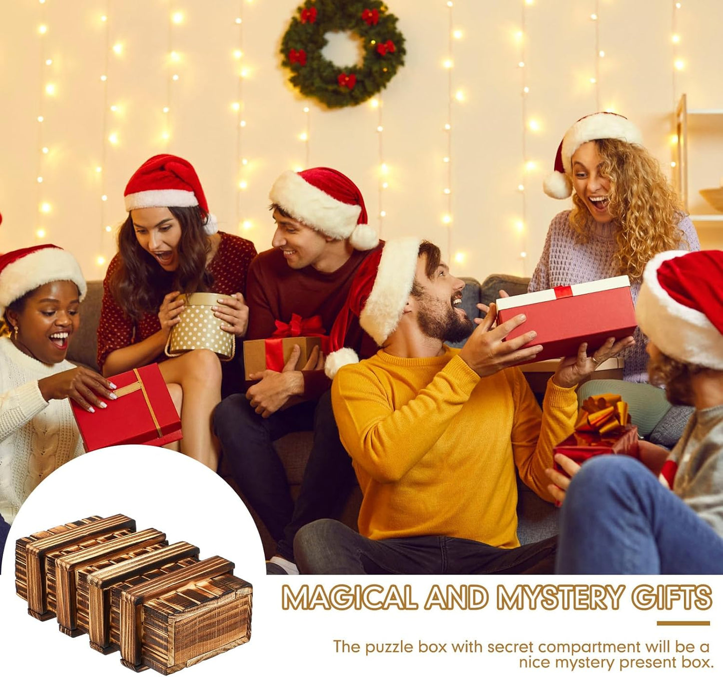 Gejoy Secret Puzzle Box Cash Gift Wooden Puzzle Box for Adults Brain Teaser Wooden with Hidden Compartments for Christmas Cash Gift (Brown,15.5 x 8.4 x 5 cm,Three Opening)