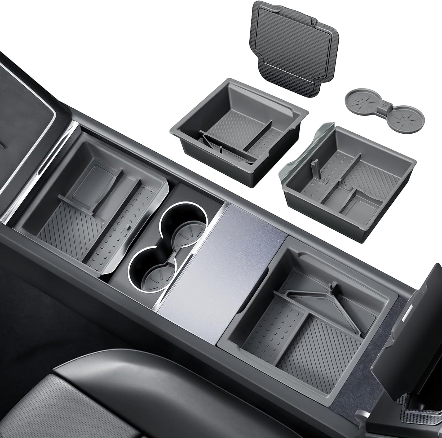 REEVAA 2026 Tesla New Model Y Juniper Accessories - Center Console Organizer [Maximized Space | OEM Fit & Noise-Free] 2-Layer Material, Fit for Model Y 2025-2026, 4PCS, Gray