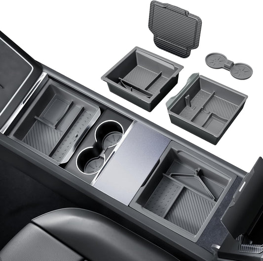REEVAA 2026 Tesla New Model Y Juniper Accessories - Center Console Organizer [Maximized Space | OEM Fit & Noise-Free] 2-Layer Material, Fit for Model Y 2025-2026, 4PCS, Gray