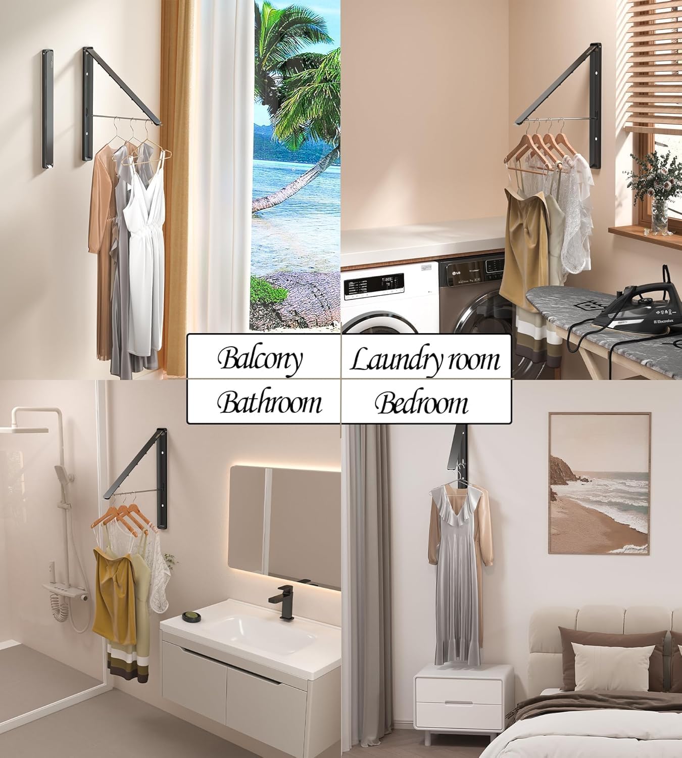 Dr.DJ Clothes Drying Rack Wall Mounted, Retractable & Foldable Clothes Hanger for Laundry Room Organization and Storage, Clothes Hanger Rack for Dorm, Closet, Balcony, Laundry Room(2Pack, Black)