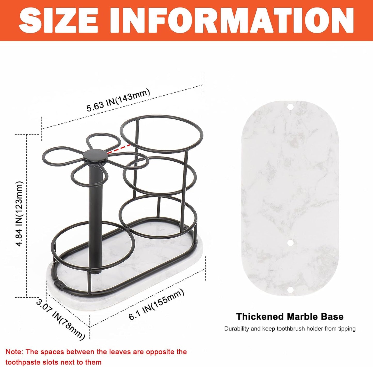 HarJue Toothbrush Holder Stand for Bathroom, Metal Toothbrush Organizer with Marble Base, Toothbrush Storage Collection for Family, Suitable for Home Hotel Countertop Vanity (Medium, Matte Black)