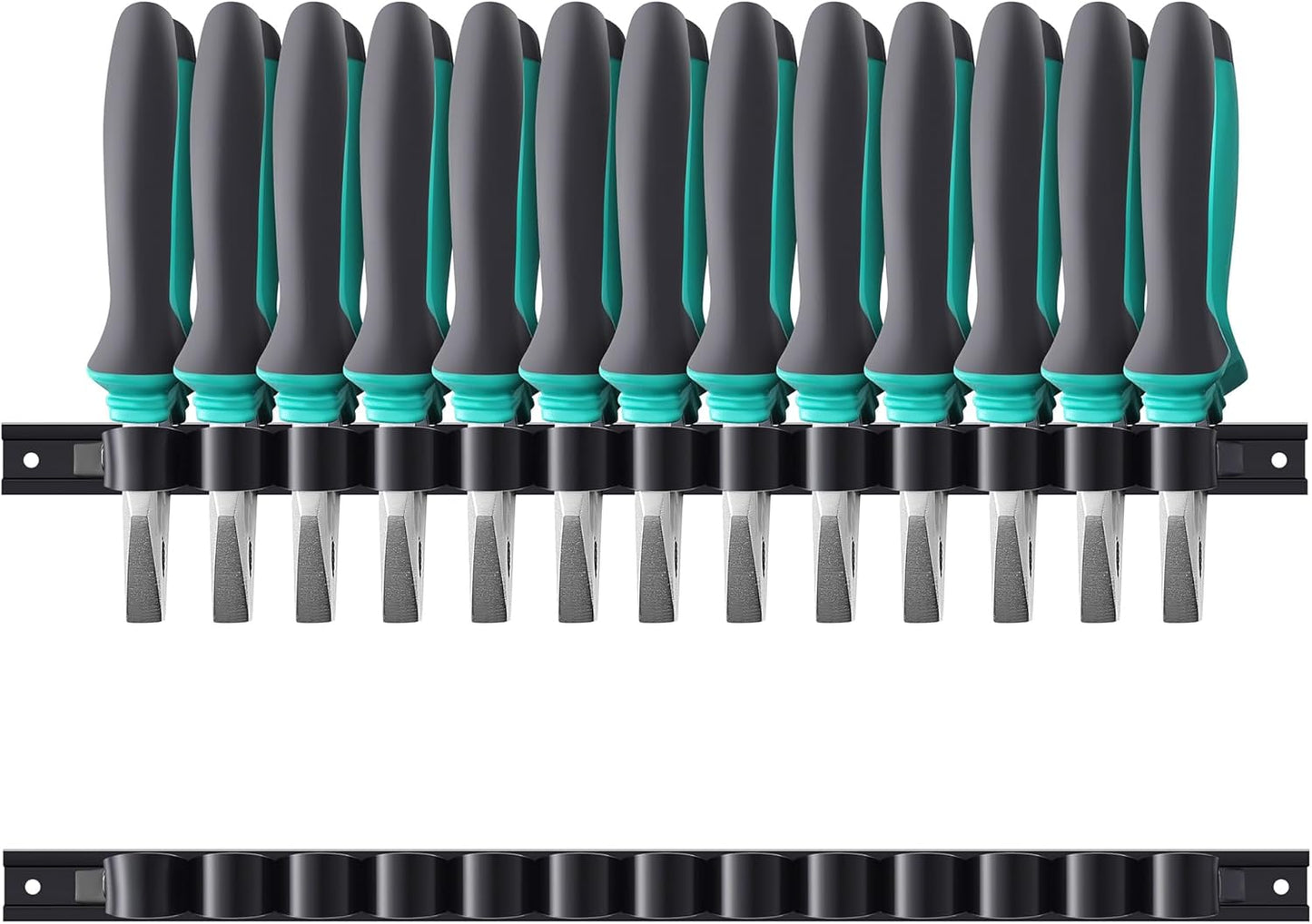 2 Pack Wall-Mounted Screwdriver Organizers with Screws - Heavy-Duty ABS Plastic Tool Holder for Screwdrivers, Wrenches, Piers - Garage Workshop Storage (Black,2 PCS)
