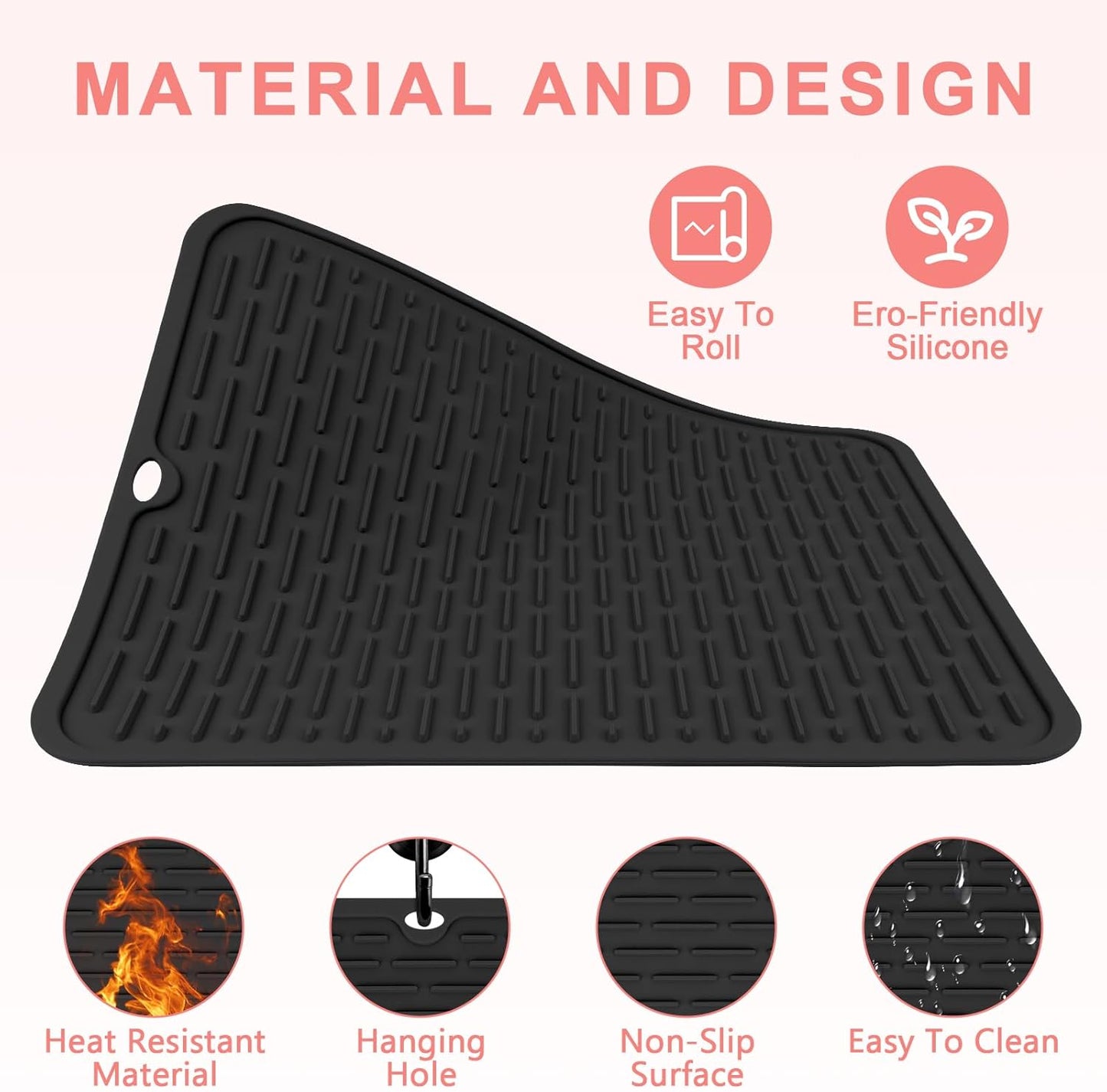 Oversize Silicone Heat Resistant Mat for Curling Irons, Flat Irons, Hair Straighteners and Hot Hair Styling Tools, Portable Hot Tools Sleeve Pad for Travel Vanity Salon(14.2" x 11.0")