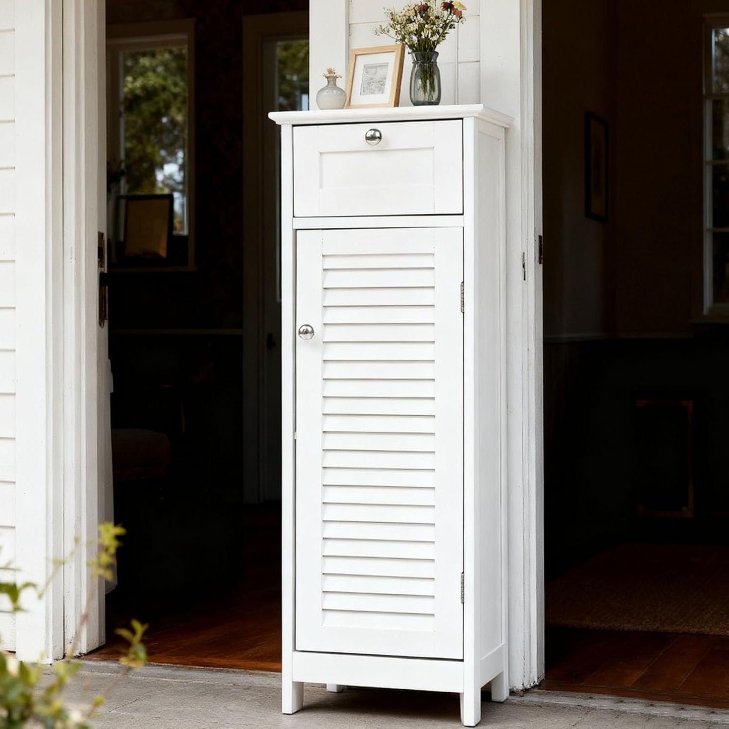 Modern Style Bathroom Storage Cabinet Made of Sturdy MDF Equipped with Anti Tipping Device and Anti Slip Felt mat 12.6x11.8x34.3in White, for bathrooms Kitchens