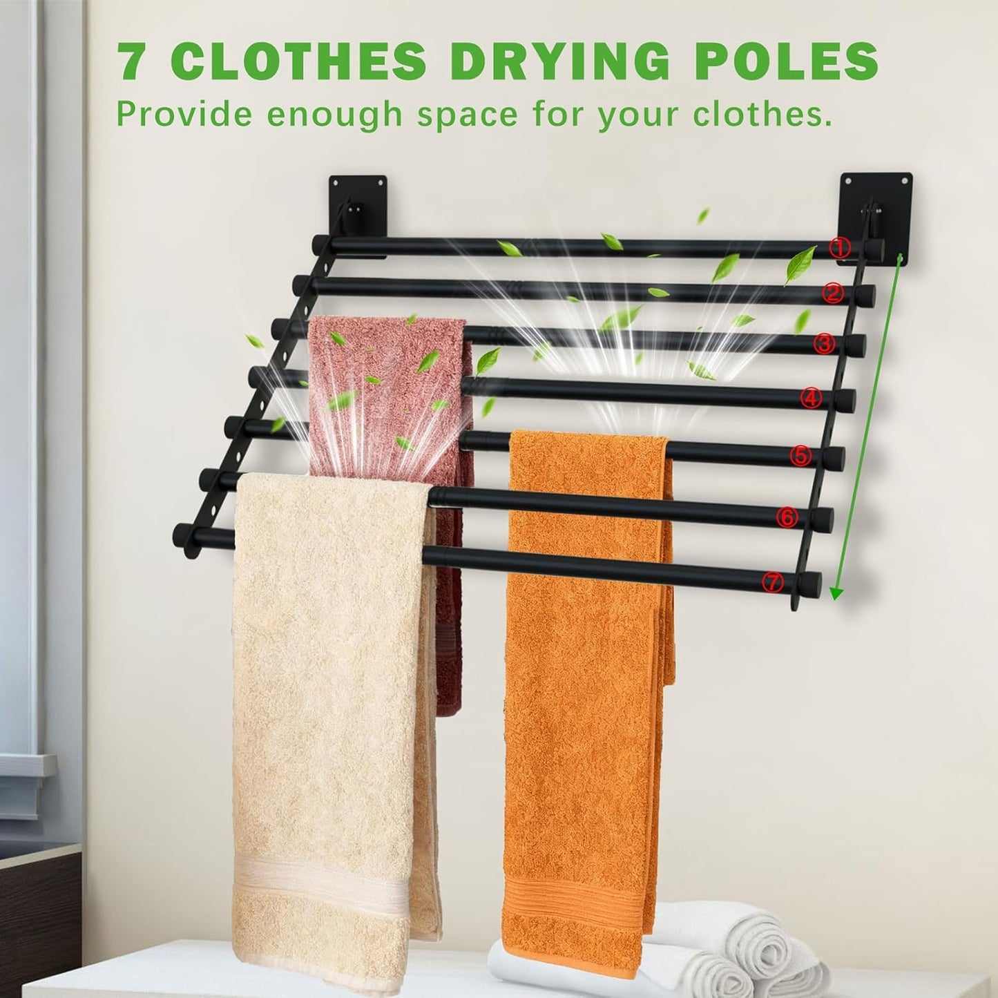 Wall Mounted Drying Rack, 28 Inches Wall Laundry Drying Rack Collapsible Indoor Clothes Drying Rack for Hanging Clothes