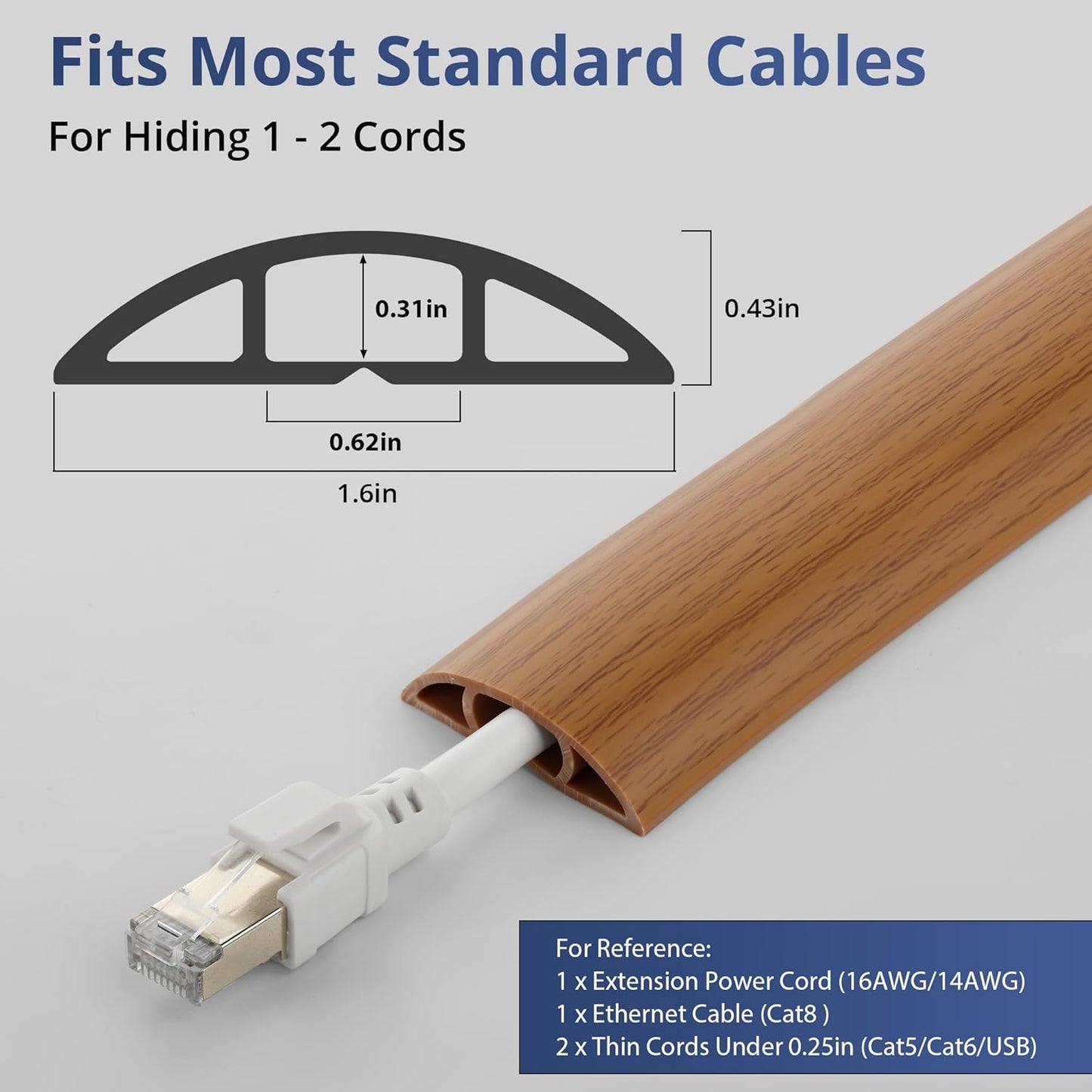 ZhiYo 10ft Cord Covers for Wires on Floor, Cord Hider Floor Hide Extension Cords, Soft PVC Cable Cover Cable Protector, Cable Cavity W0.62in H0.31in, Yellow Oak Wood