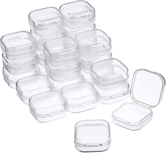 24 Packs Small Clear Plastic Beads Storage Containers Box with Hinged Lid for Storage of Small Items, Crafts, Jewelry, Hardware(1.37 x 1.37 x 0.7 Inches)