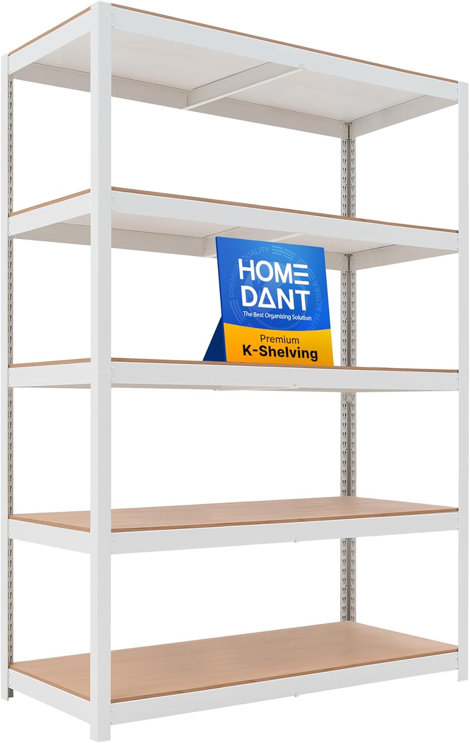HOMEDANT House Lift-Beam White Boltless Heavy Duty Garage Storage Shelving Adjustable 5-Tier Metal Shelves Laminated Shelf Industrial Utility Rack Pantry 48.1" W x 24.4" D x 71.3" H 1Pack