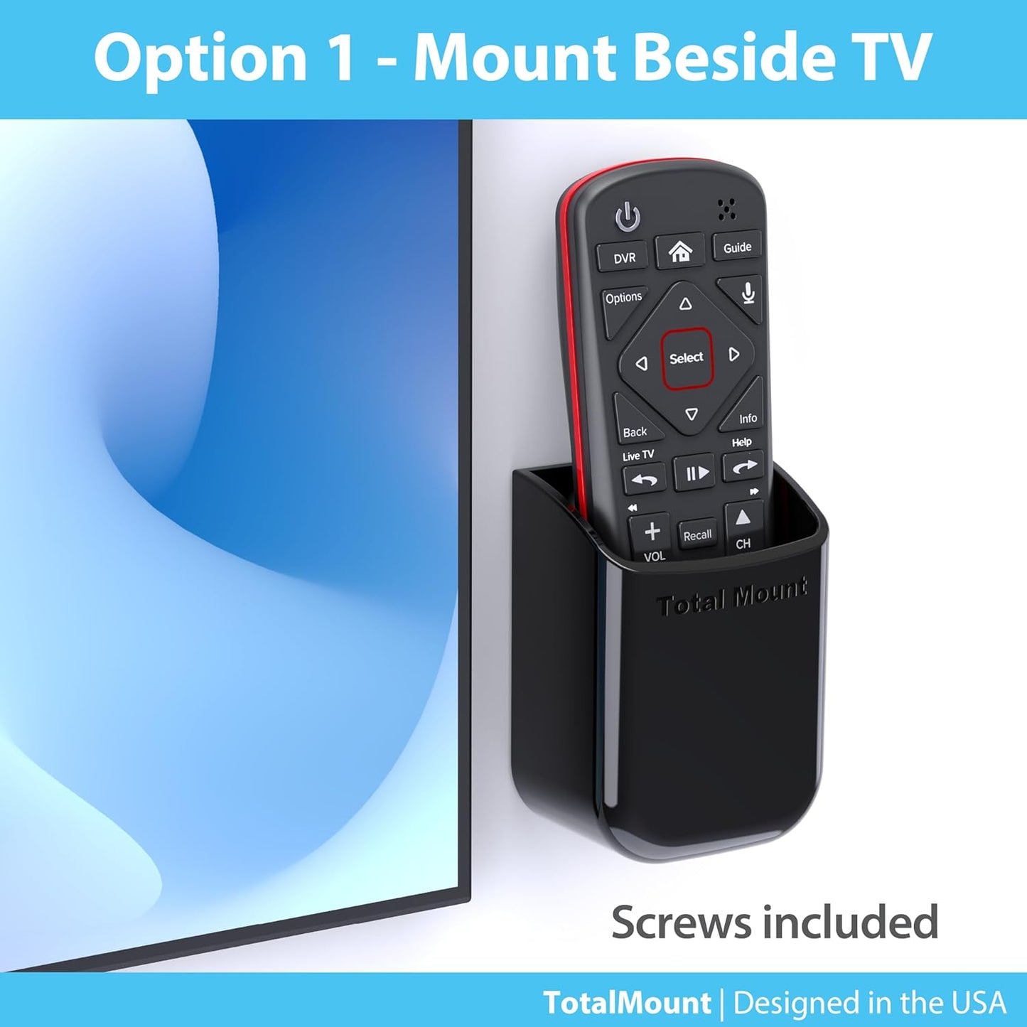 TotalMount Universal Remote Control Holders (2 Pack) – Attach to Wall or Back of TV – Compatible with All TV Remotes (Premium Black, Medium)