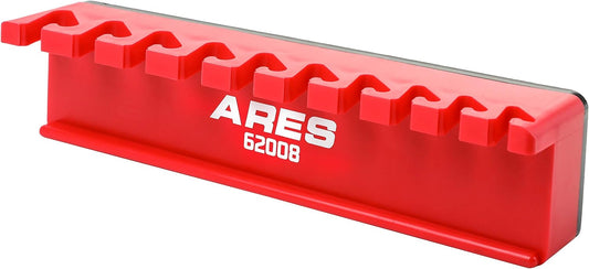 ARES 62008-10-Piece Red Magnetic Wrench Organizer - Sturdy Plastic Rack Stores up to 10 SAE and Metric Wrenches and Keeps Your Garage Organized