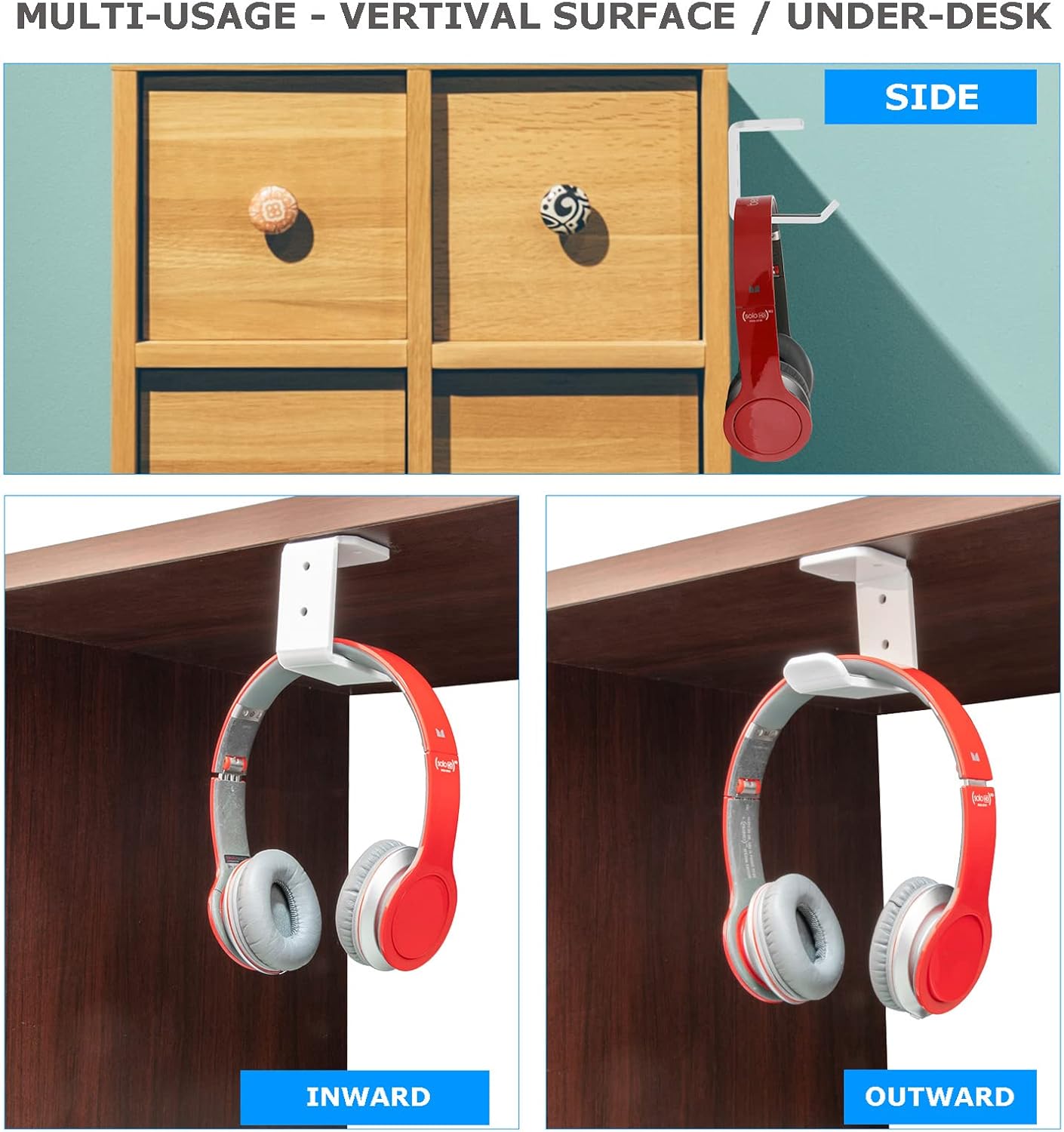 Cosmos 2 Pcs Headphone Hanger Mount Under-Desk Headset Hanger Hook Earphone Holder Wall Mount Hooks with Adhesive Tape & Screw Set Compatible with PC Gaming DJ Headset, Acrylic (Solid White)