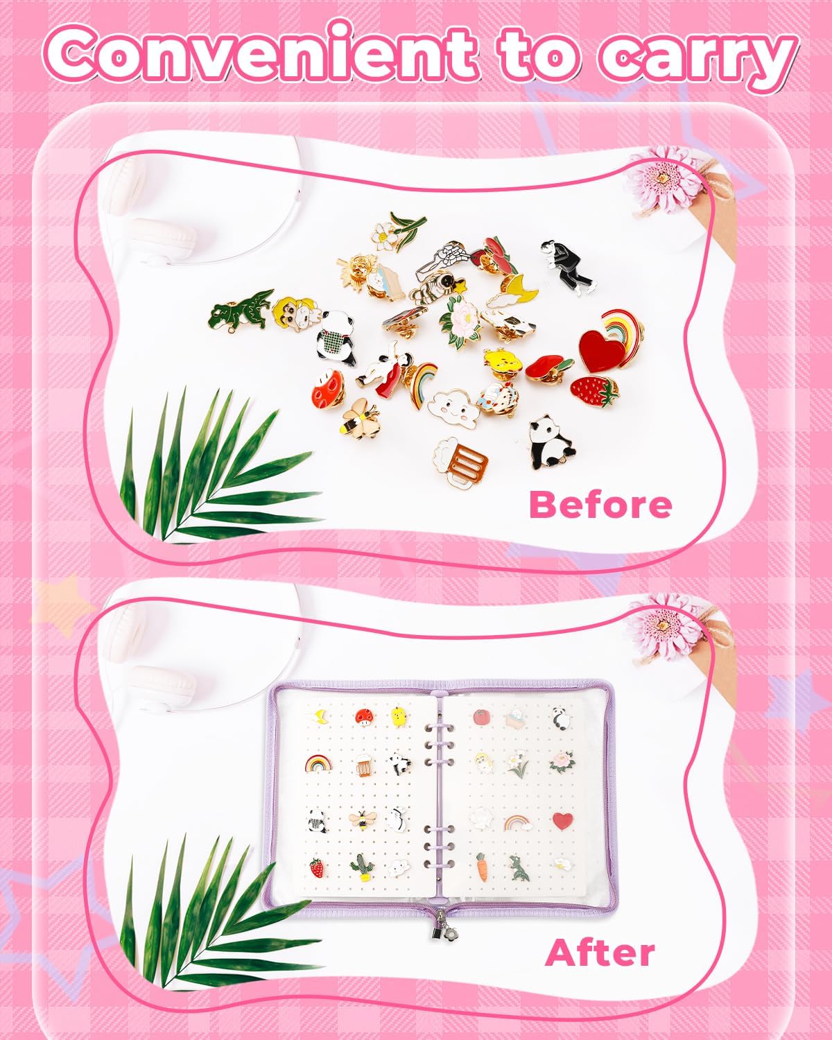 UCEC Enamel Pin Display Book & 50 PCS Pin Backs, A5 Album Pin Collection Binder for Brooch Pins, Purple 6-Page Zippered Pinfolio Trading Organizer, Enamel Pin Storage Display Book, Collectors Album