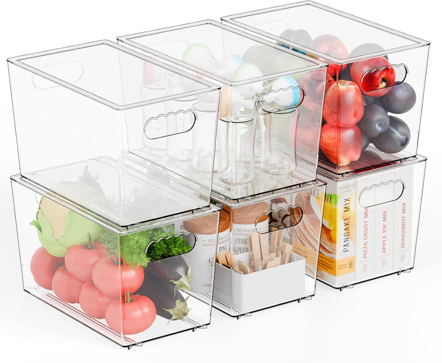 Yieach 6 Pack Clear Stackable Storage Bins with Lid & Handle,11.1″ Acrylic Bins,Plastic Pantry Organizers Containers for Fridge,Kitchen,Closet,Clear Storage Boxes with Lids for Organizing Toy,Snacks