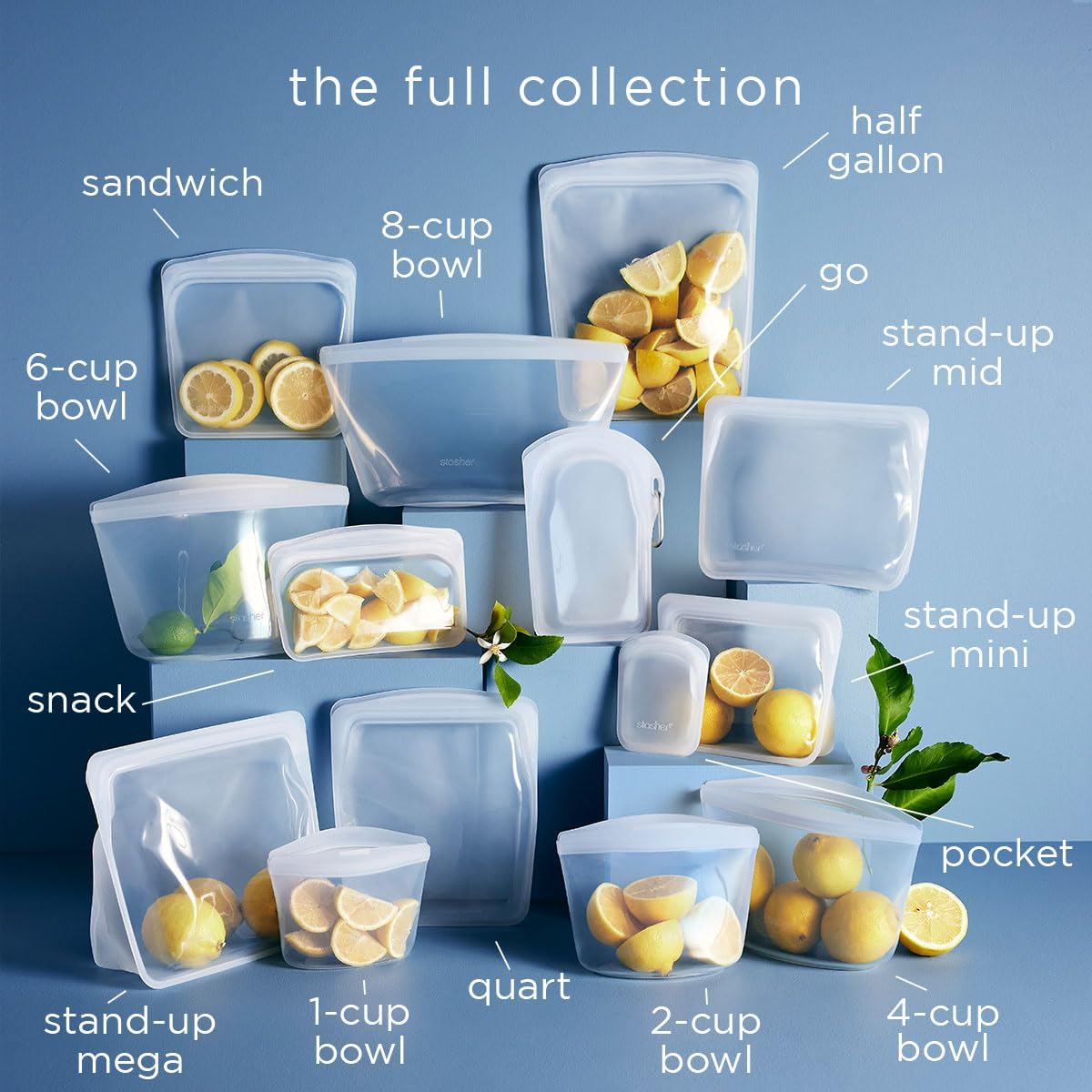 Stasher Premium Silicone Reusable Food Storage Bags, 4-Pack, Rainbow, Multi-Use Food Storage Bags, Lunch Bag, Travel Containers, BPA Free, Leak-free, Dishwasher-Safe, Eco-friendly
