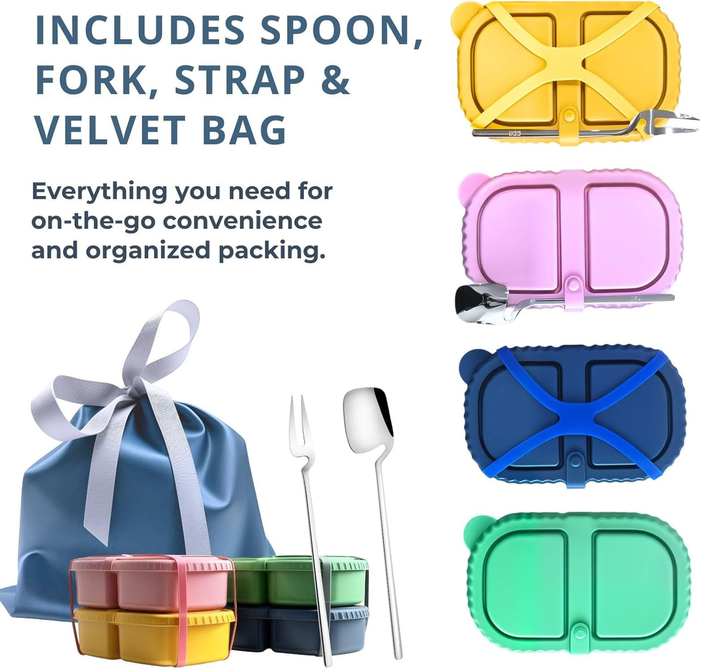2 Pack Reusable Silicone Snack Containers with Lid, Strap, Spoon & Fork-2 Compartments Portable Mini Containers，Silicone Snack Storage Box for Picnic, Office, School(pink+orange)