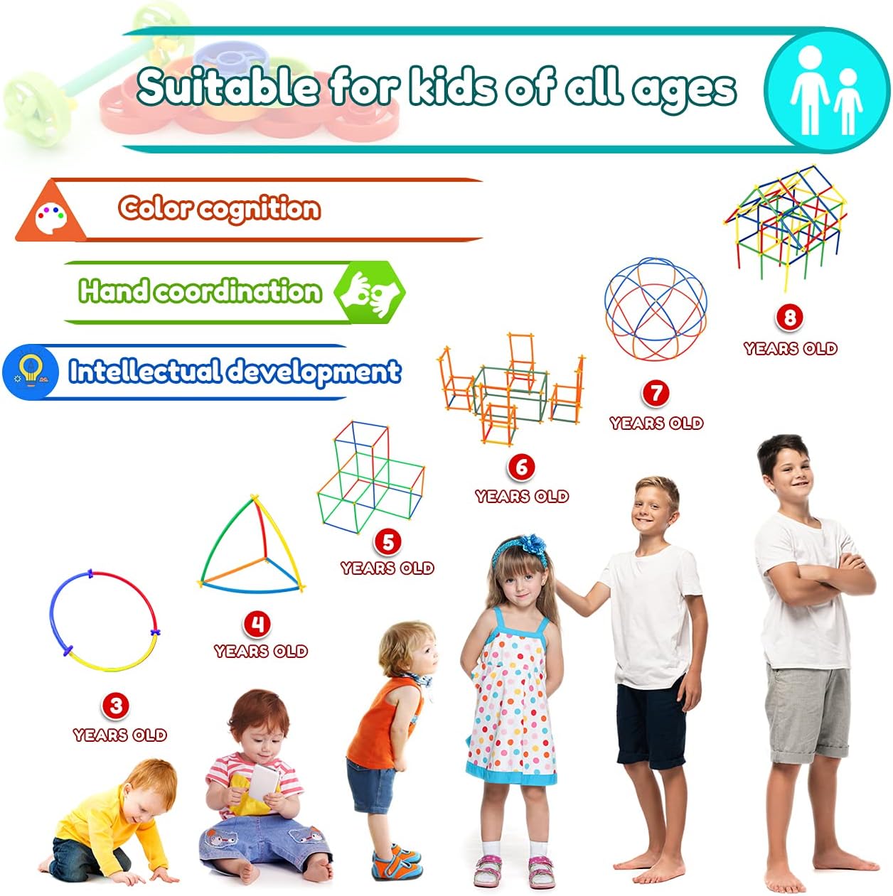 Straw Constructor Toys STEM Building 600Pcs Toy Interlocking Plastic Engineering Thin Tube Blocks Educational Kit for 3 4 5 6 7years Kids Boys and Girls Gift