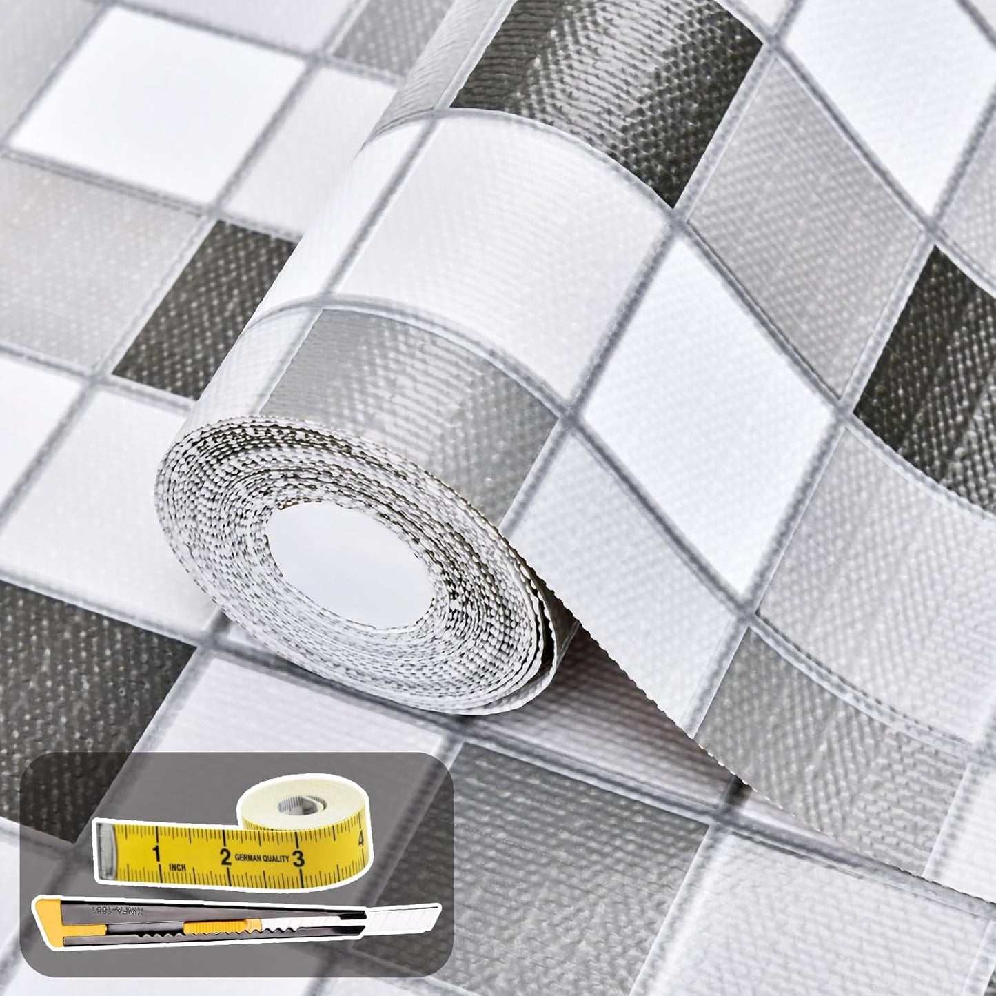 Drawer and Shelf Liner for Kitchen Cabinet: 12 in X 30 Ft Non Slip Waterproof Shelf Paper Non Adhesive Refrigerator Liners Gray Mosaic Easy Liners for Bathroom