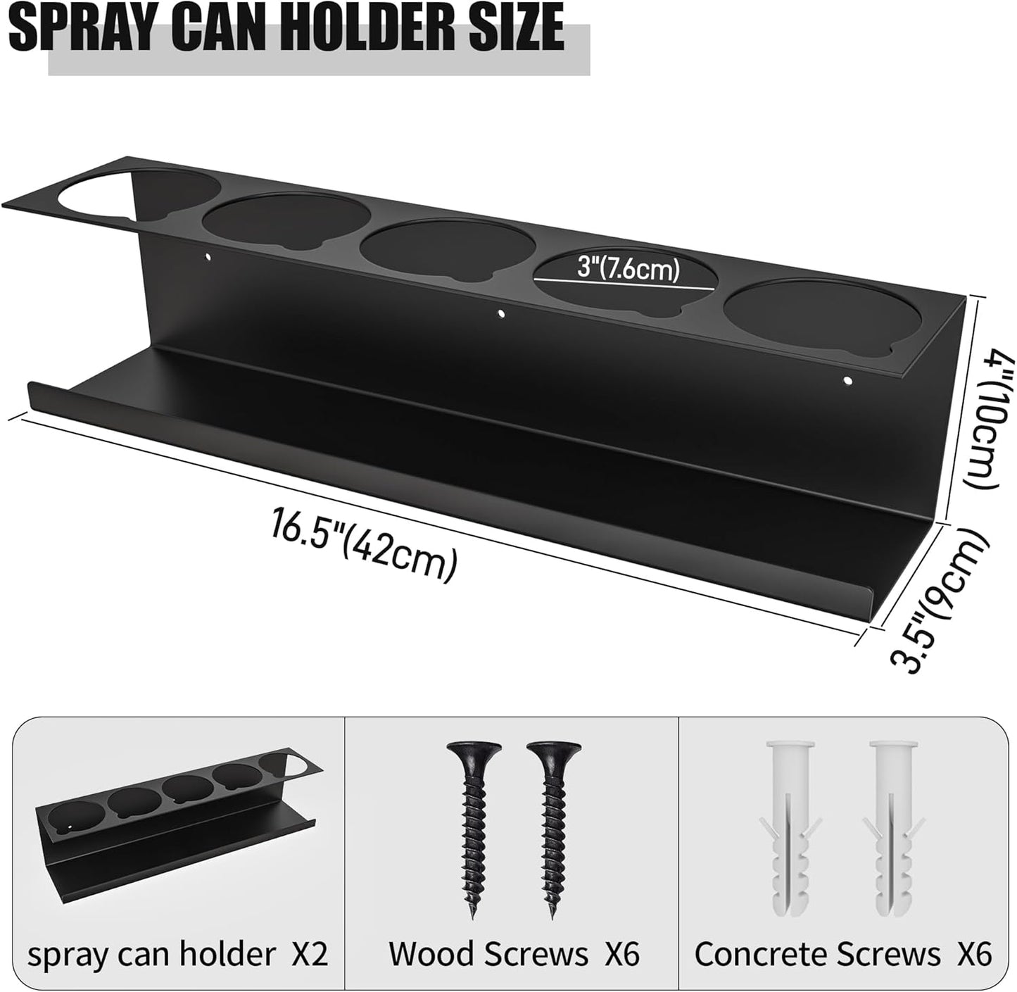 2 Pack Wall-Mounted Aerosol Spray Can Holder Storage Rack, Heavy-Duty Paint Bottle Organizer With 10 Holes, Black Spray Steel Rack for Garage, Shop, Home or Tool Trailer