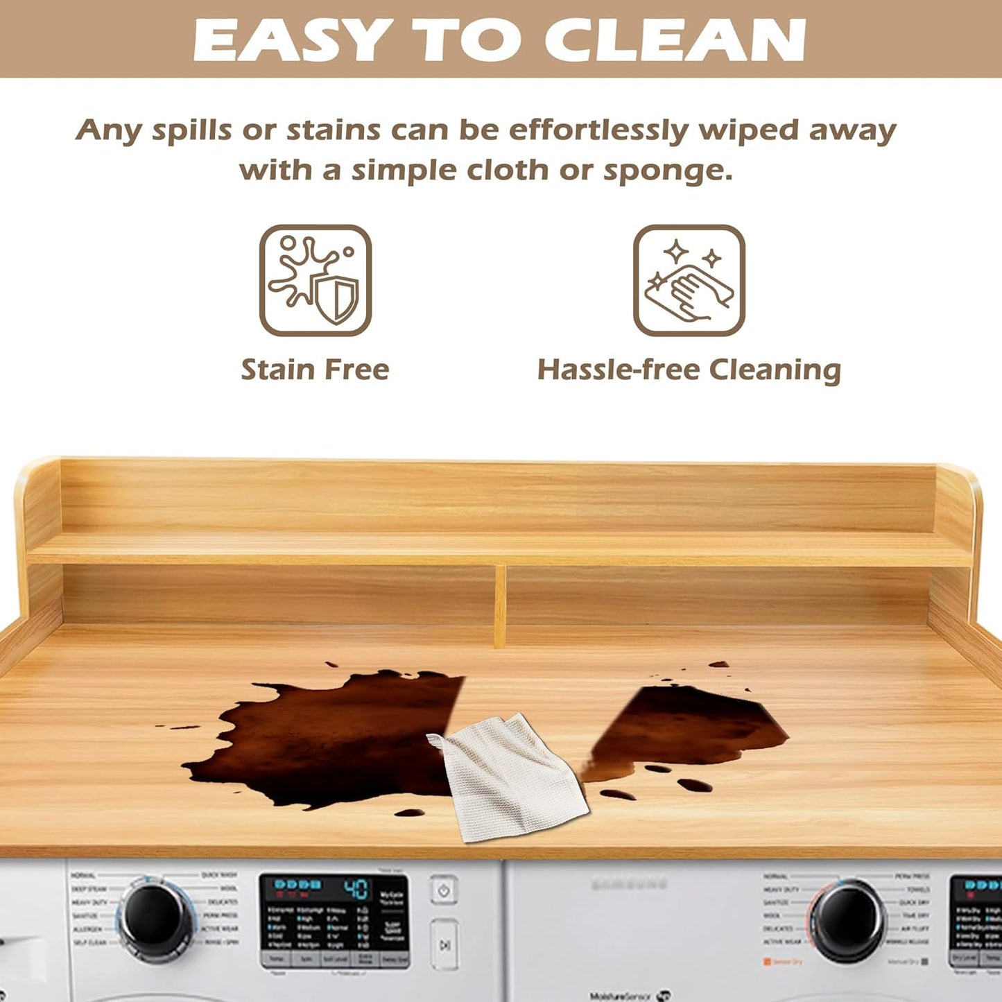 Royxen Laundry Countertop with 2-Tier Shelf Universal Fit, Washer and Dryer Countertop with Storage Space, Shelf Height 11.5 Inches, Solid Wood Core, Oak