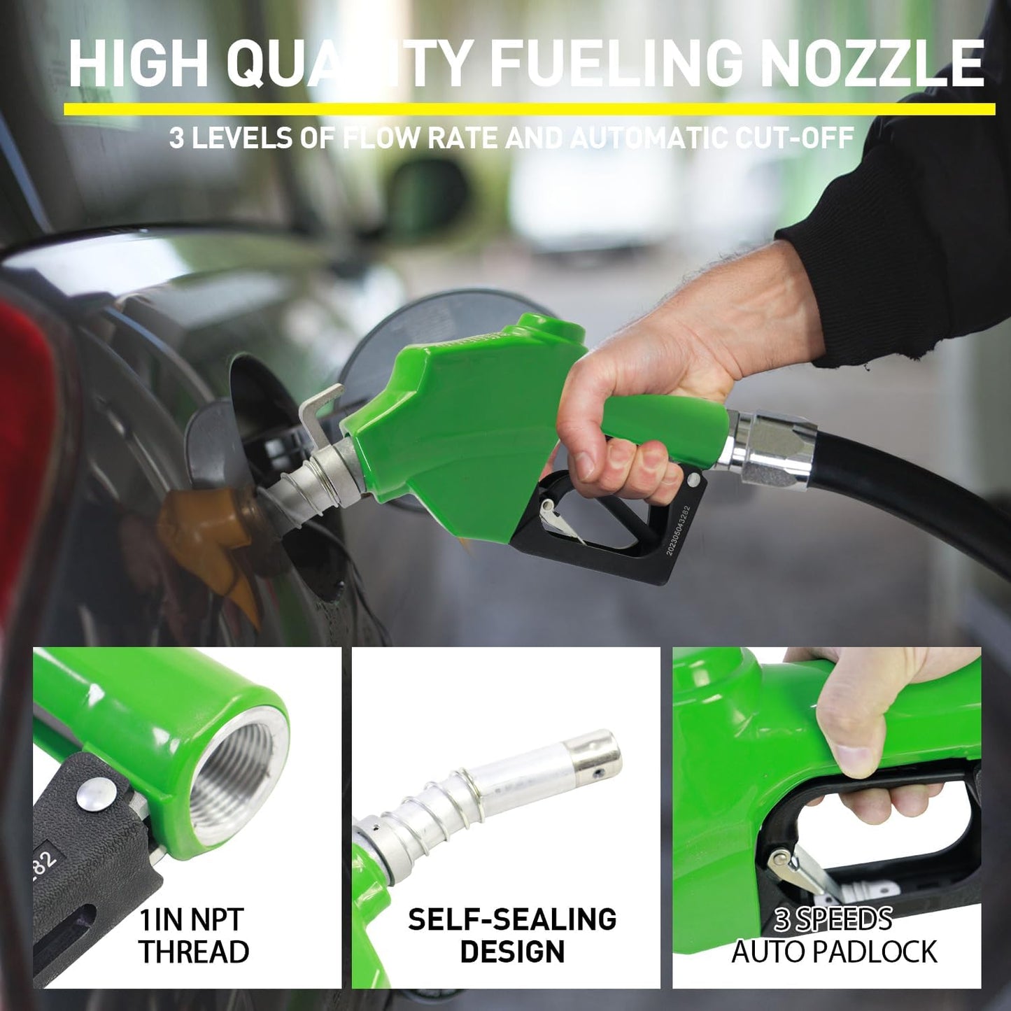 Fuel Hose Reel,1"X33' Retractable Ratchet Spring Driven Diesel Hose Reel,360 Rotating Fuel Hose Swivel,AUTO Fuel Nozzle,SS304 Elbow Pipe,Barb Fitting,300 PSI,Swivel Steel Construction Reel