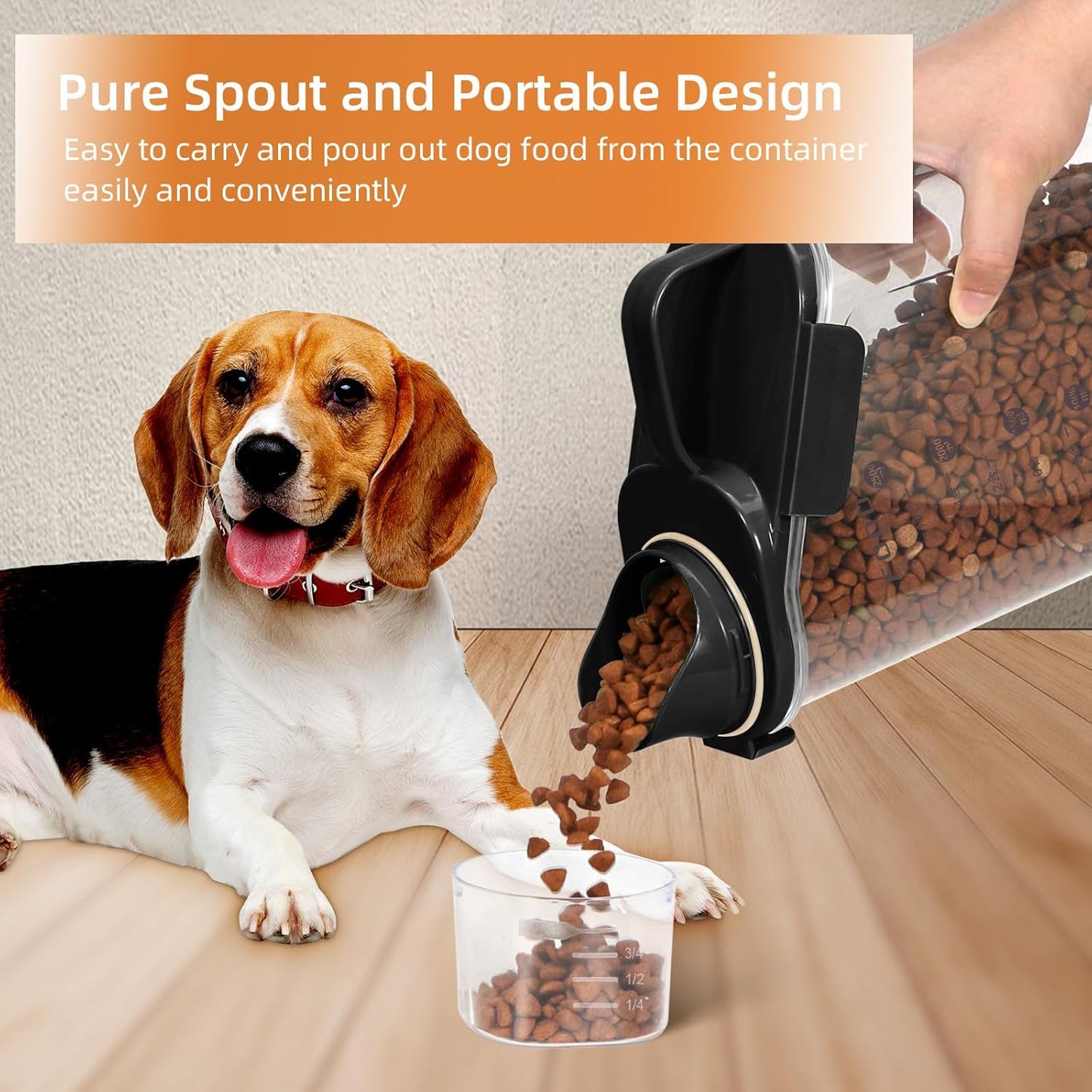 3-5LBS Airtight Pet Food Storage Containers PBA-free, With Large Nozzle/Measuring Cup/ 4 Press Buckle for Dogs, Cats, Birds, Chicken Lndoor and Outdoor Use -Black 2-pack