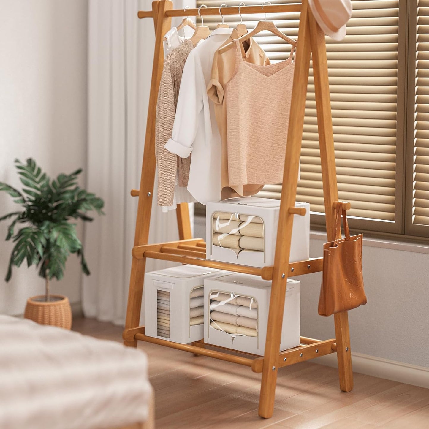 FHSQX 3 Pack Clothes Storage Bins Foldable Metal Frame Storage Box Stackable Linen Fabric Container Organizer Set with Carrying Handles and Clear Window (Cream White, 15.7x11.8x7.8inch(22L))