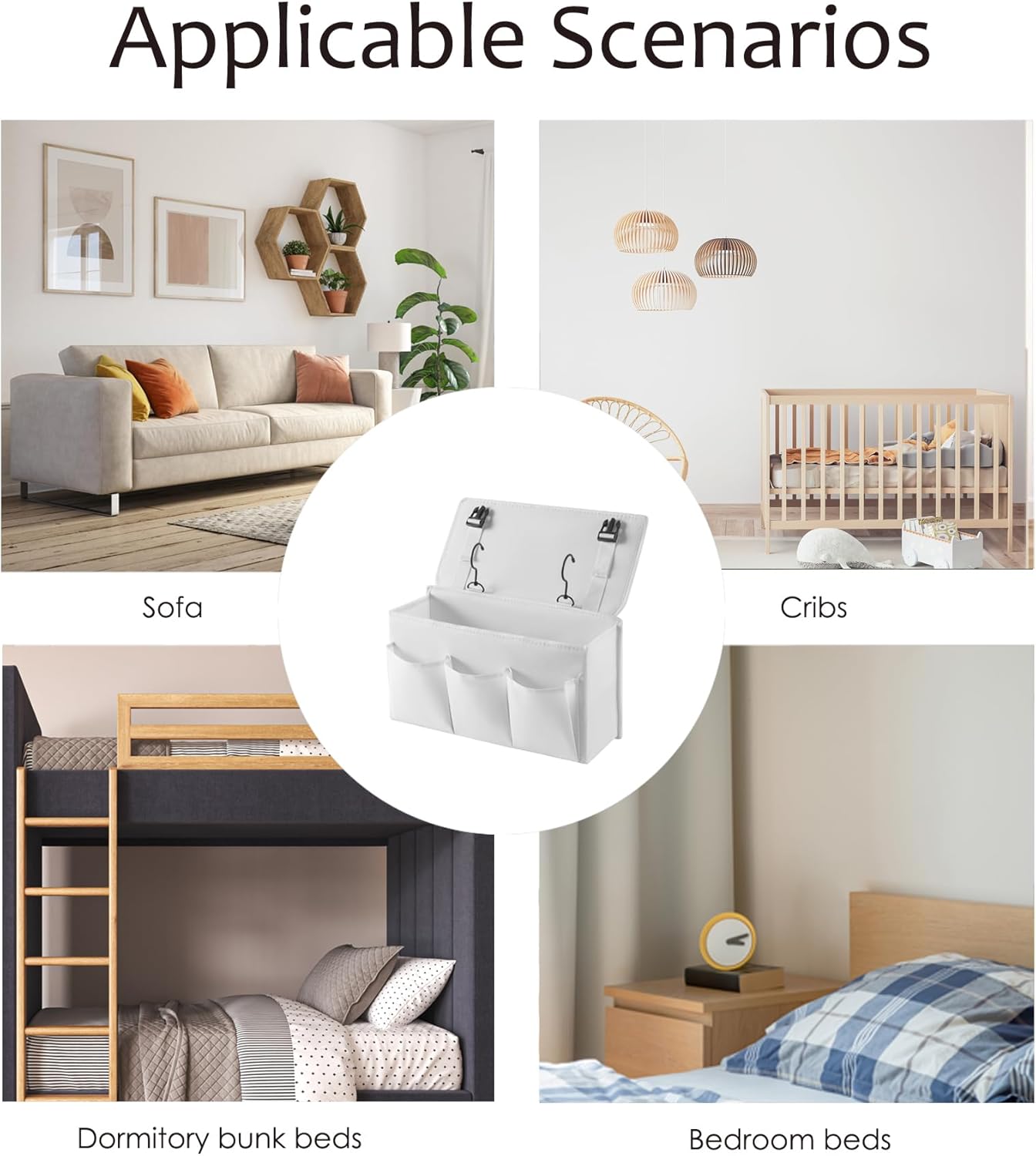 Bedside Caddy Bedside Storage Organizer,Bed Caddy With Thickened Material Suitable for Homes, Dormitories, Hospitals, Cribs, RVs，Great for Magazines,Books,Remote, Phone (white)