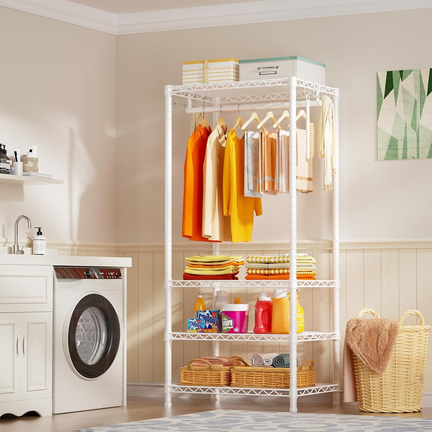 Ulif H4 Mini Portable Closet, 4 Tiers Freestanding Clothing Garment Rack for Small Space, Metal Clothes Wardrobe System for Bedroom, 23.6" W x 14" D x 76.4" H, Load 502 lbs, White