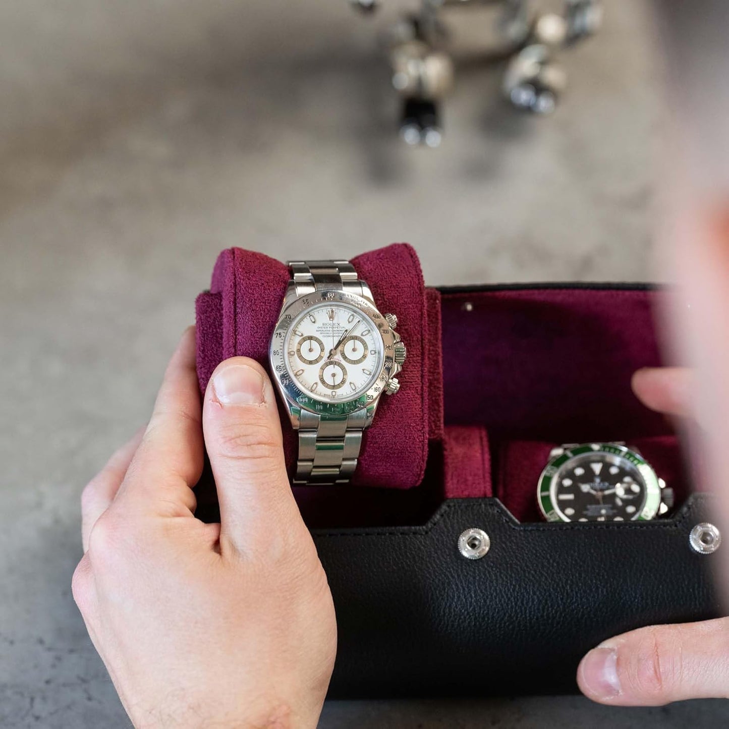 DailyWatch | Personalized Watch Roll Travel Case For 2 Watches - Handmade Genuine Leather Travel Case With Custom Engraving of Name or Initials - Black Cherry