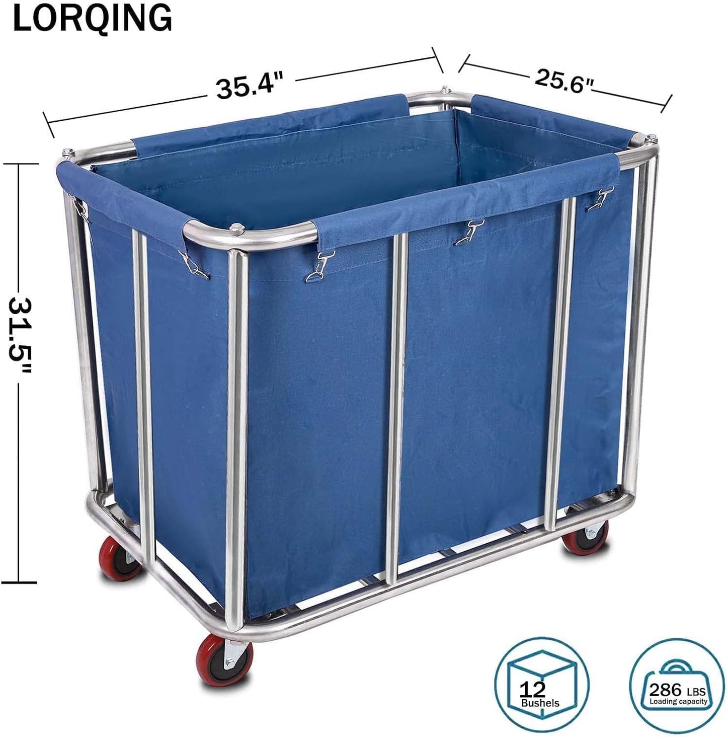 Laundry Cart Commercial/Home,12 Bushels Heavy Duty Large Stainless Steel Rolling Laundry Basket with Wheels for Hotel School Laundry，for Laundry/Sundries Organizer and Storage,286LBS Load