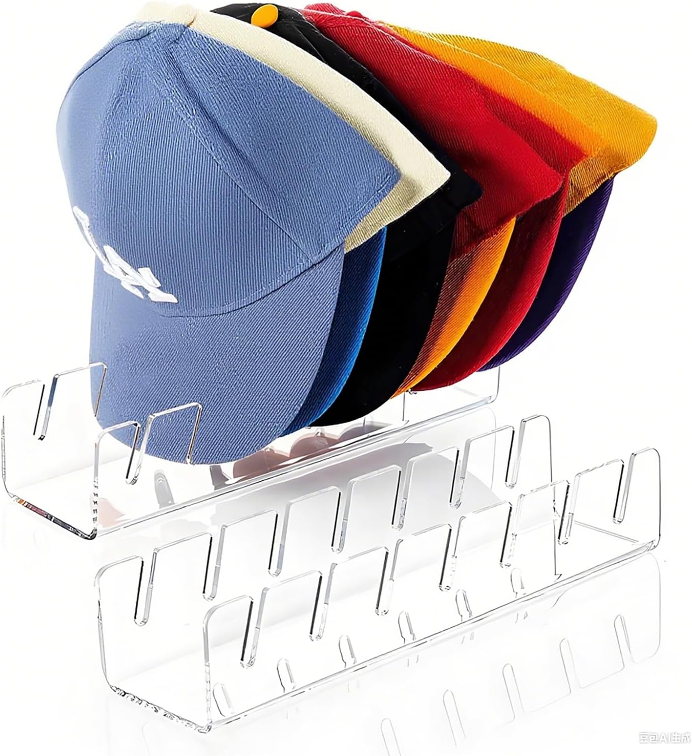 Hat Organizer for Baseball Caps, 2 Pack No Install Clear Acrylic Hat Rack, Hat Holder for 14 Baseball Caps Storage Organizer, Space Saving Closet Organizers and Storage (Transparent)