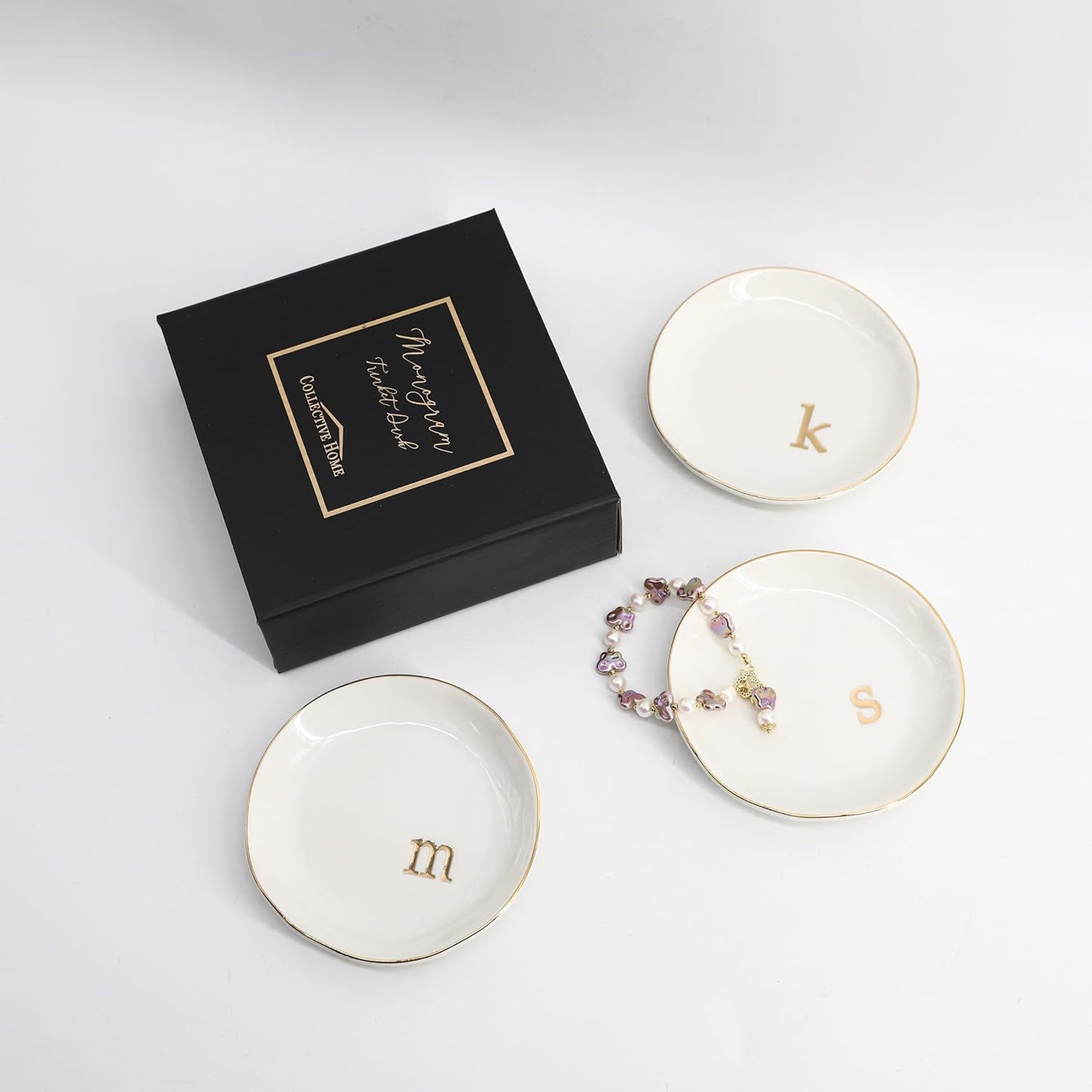 COLLECTIVE HOME - Ceramic Jewelry Tray, Decorative Trinket Dish for Rings Earrings Necklaces Bracelet Watch Keys, Birthday Mother's Day Christmas Gift for Women, 4.75", Glossy (e)