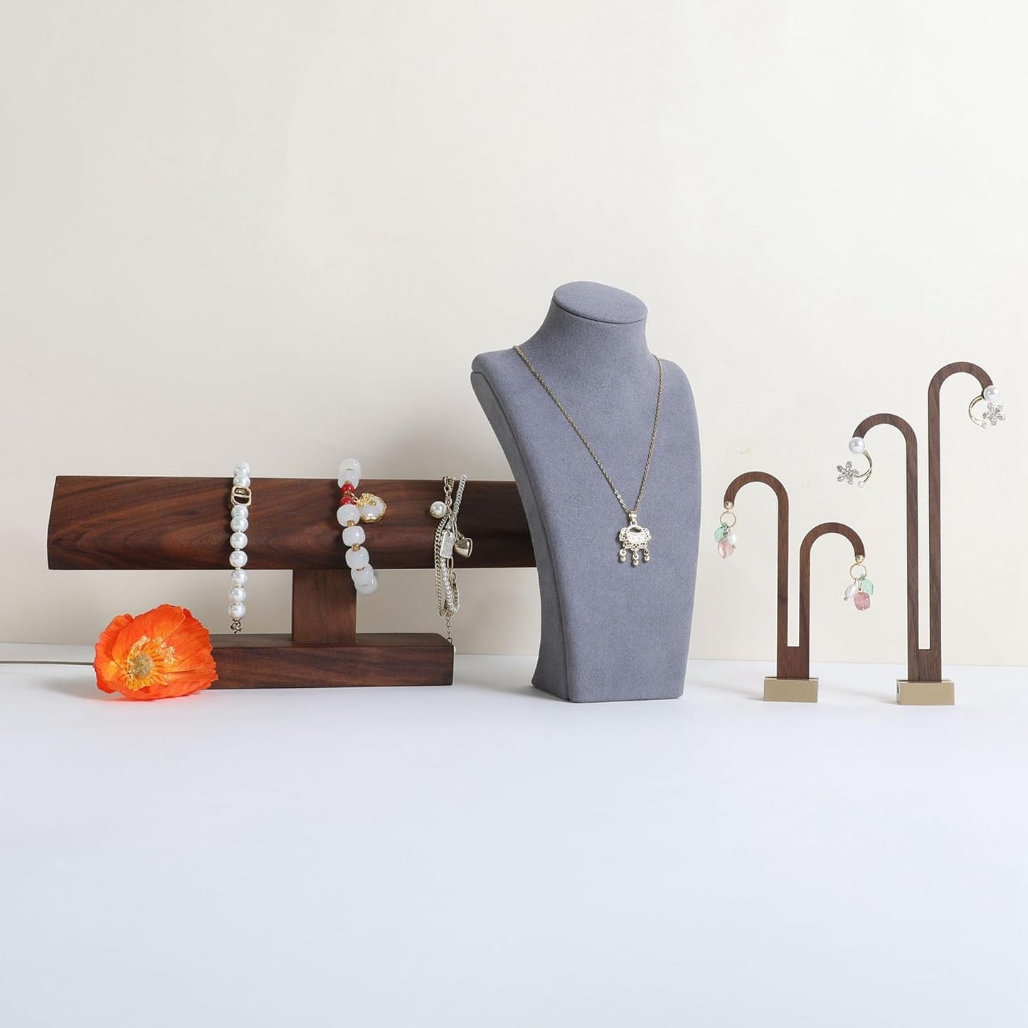 GemeShou Grey necklace storage organizer for sale, Velvet necklace holder stand, jewelry bust display stands, Jewelry Mannequin for Countertop, Showcase【Grey-Small height 7.68 inch】