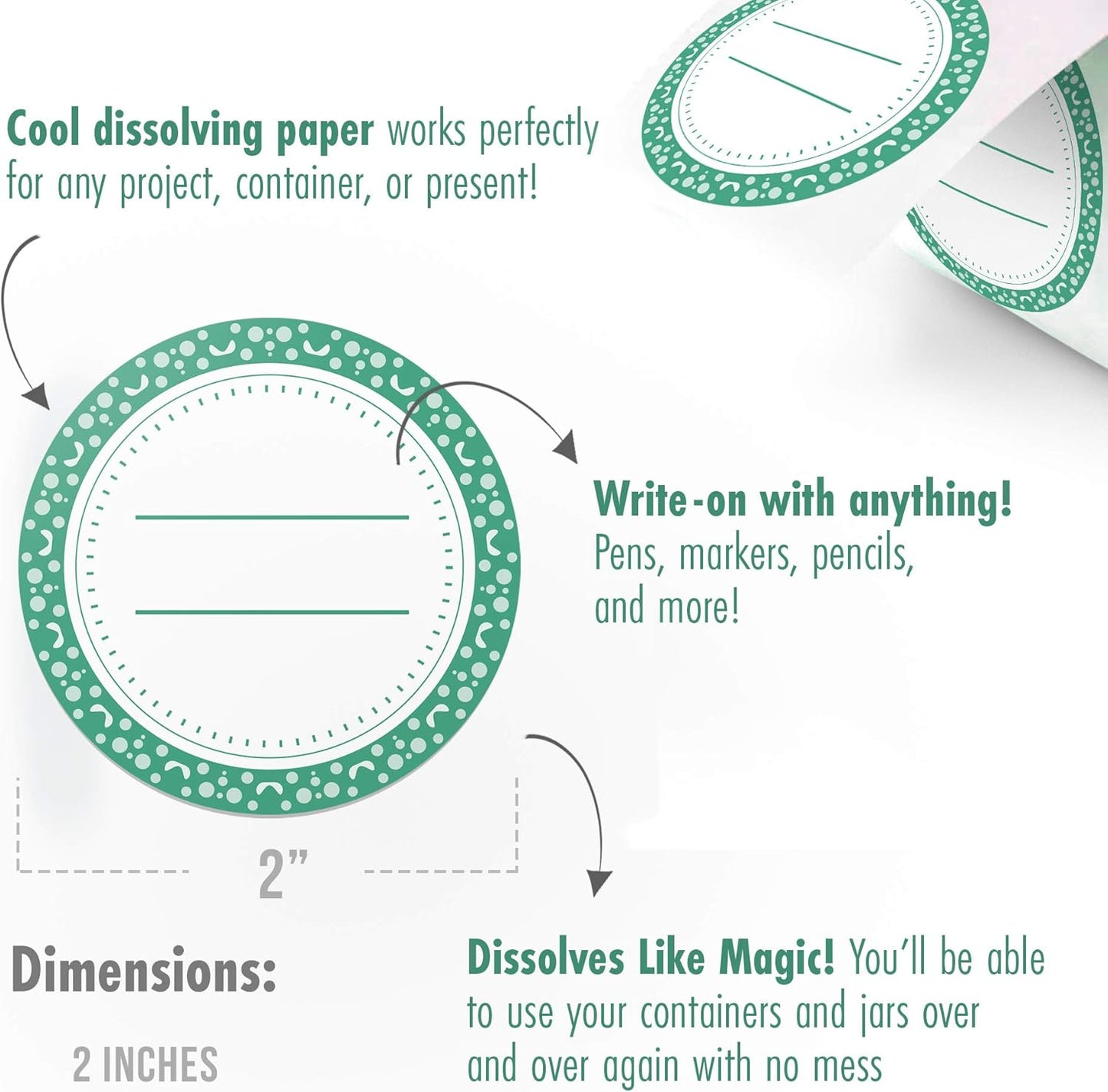 Canning Labels Dissolvable Stickers for Mason Jars and More (2" Round 200/roll) Canning Supplies Washes Off in Seconds Like Magic - Jar Labels Homemade Jam, Jelly, and More (Mint)