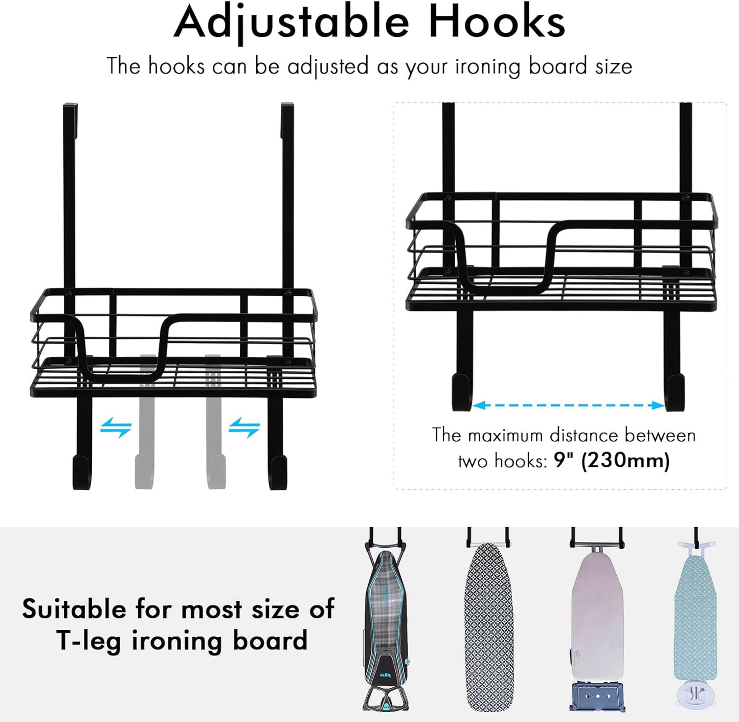 KES Ironing Board Hanger Over The Door Ironing Board Holder T Shape Fit for 1 3/8 Doors Matte Black, HIR500A-BK