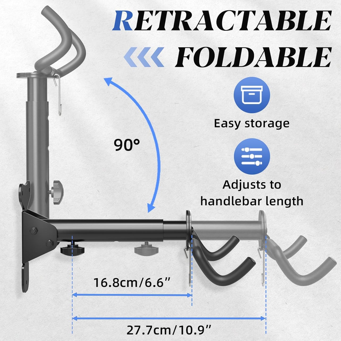 Goovilla Bike Wall Mount Hanger Adjustable - Space Saving Horizontal Bicycle Rack for Mountain/Road/Hybrid Bikes | Secure Home Garage Storage with Easy Installation | 2-Pack Cycling Holder Hook,Black
