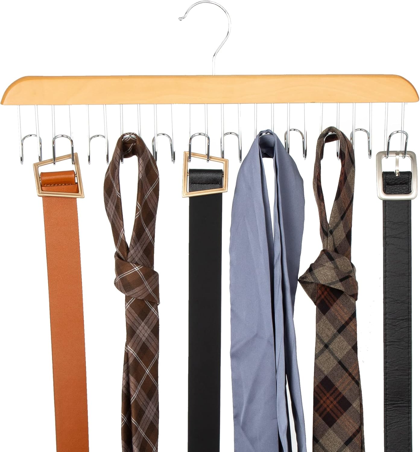 Amazon Basics Wooden Belt Hanger - Natural (Pack of 18)