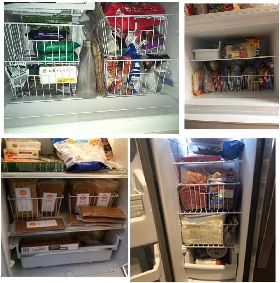 16Lx12W inch Wider Freezer Storage Organizer Baskets Container, Deep Metal Wire Chest Upright Refrigerator Divider Bins with Built-in Handles for Cabinet, Pantry, Closet, Kitchen(4)